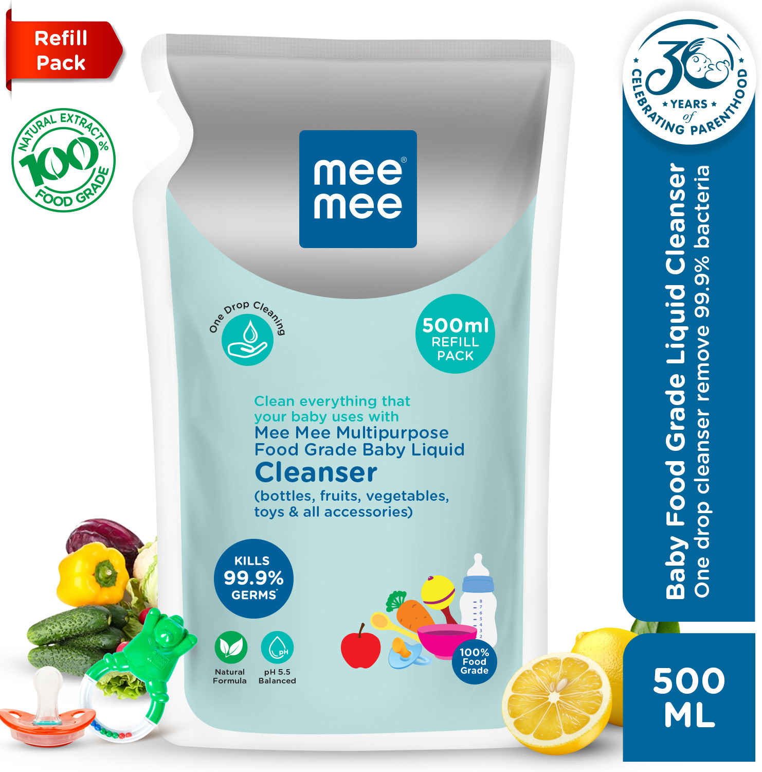 Image of MeeMee Baby Food Grade Cleanser Kills 99.9% Germs for Baby Accessories, Toys & Veggies Liquid Detergent (0.5 L)