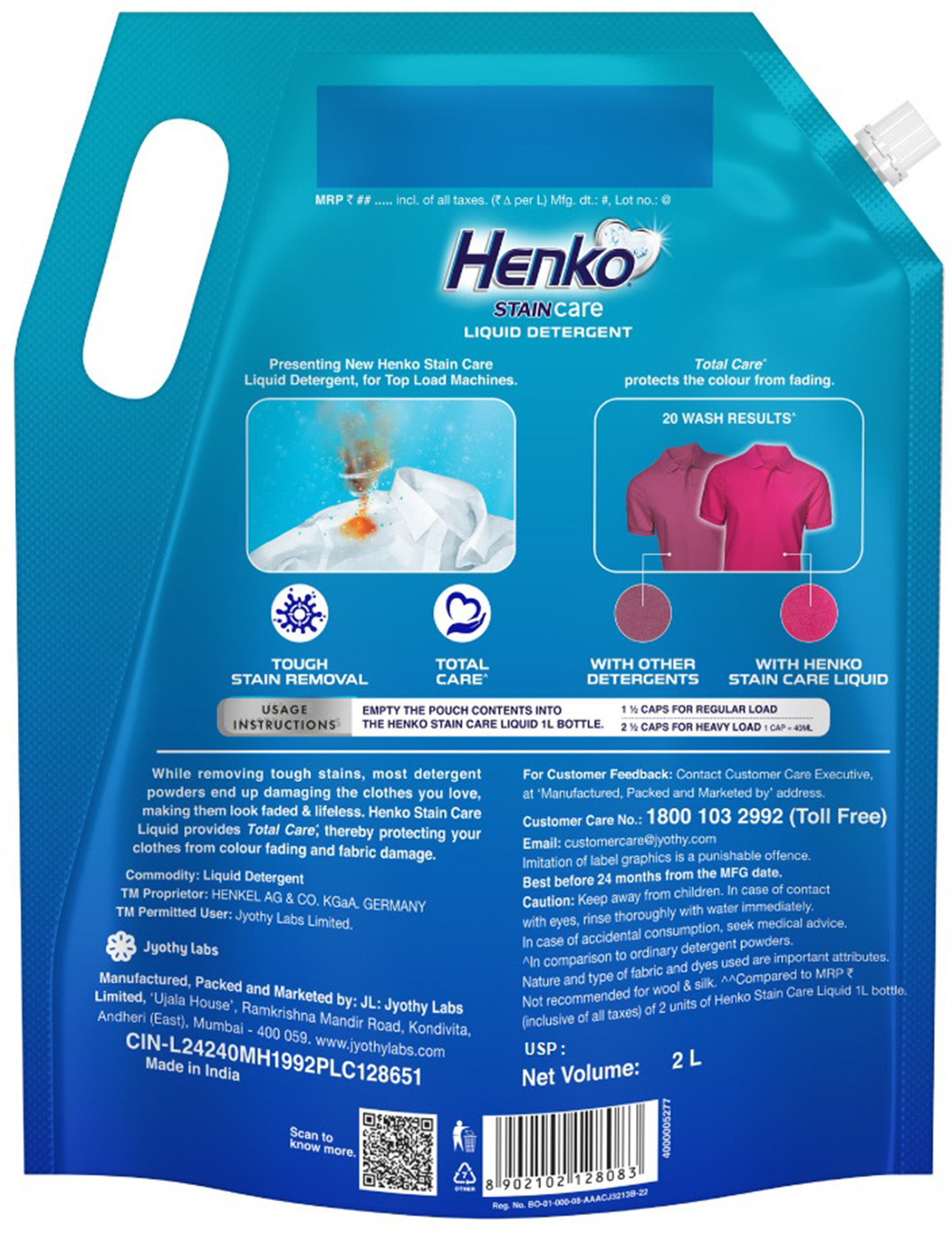Image of Henko Stain Care Detergent Liquid Top Load Fresh Liquid Detergent
