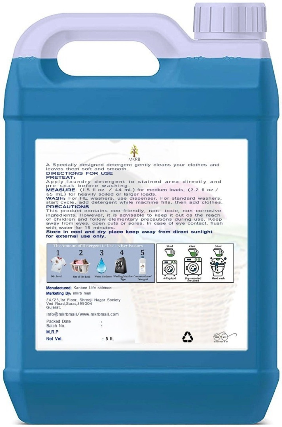 Image of MKRB Liquid Detergent, Suitable for top load detergent and front load liquid detergent, Wash Detergent for Machine and Hand Wash - 5 Litre Lavender Liquid Detergent