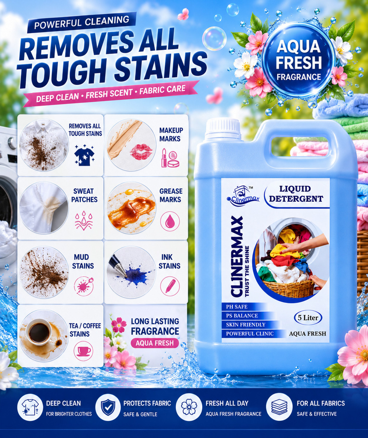 Image of Clinermax Ultra Wash Stain Removal Front & Top Load Multi-Fragrance Liquid Detergent