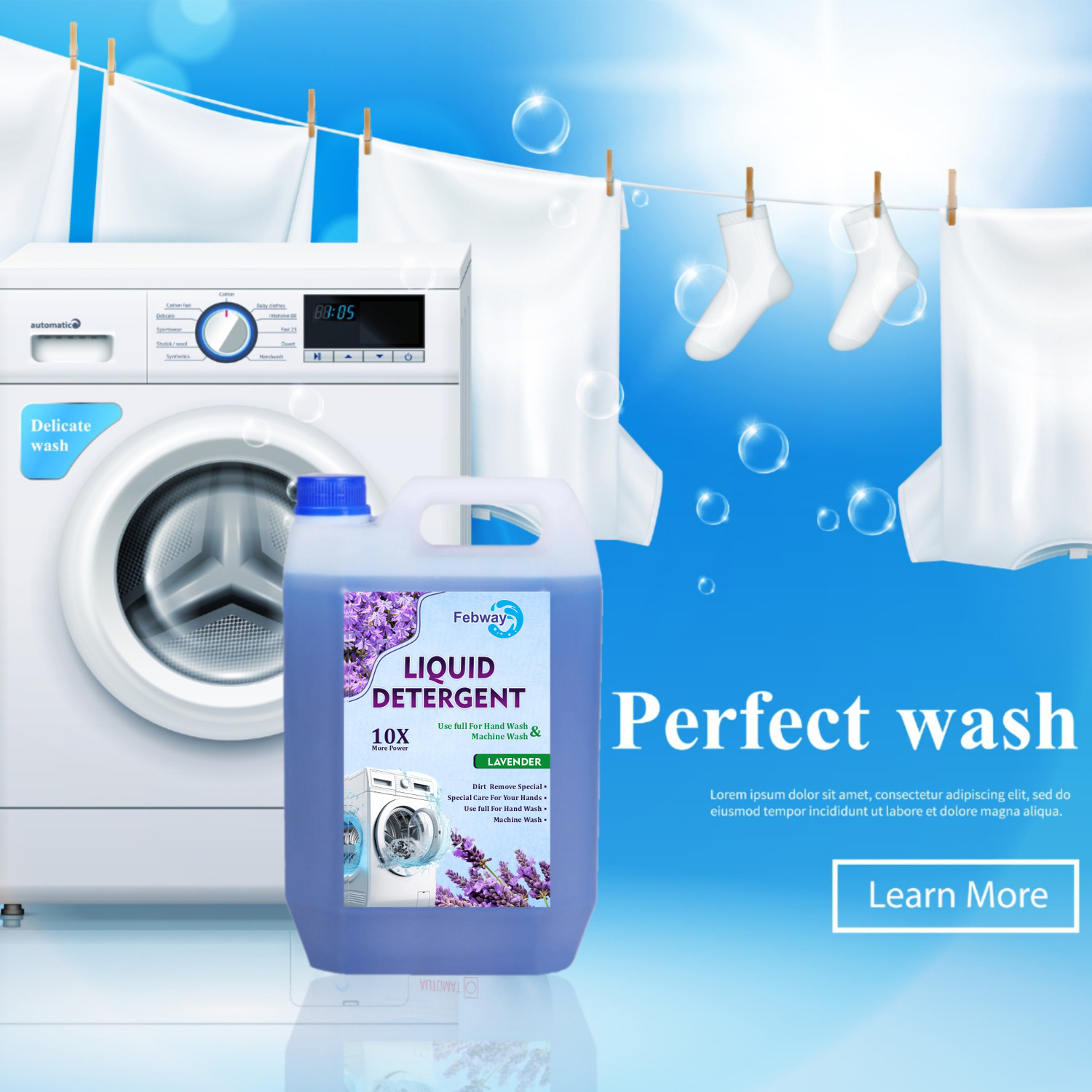 Image of FEBWAY for top & front load liquid detergent for Machine and HandWash Multi-Fragrance Liquid Detergent