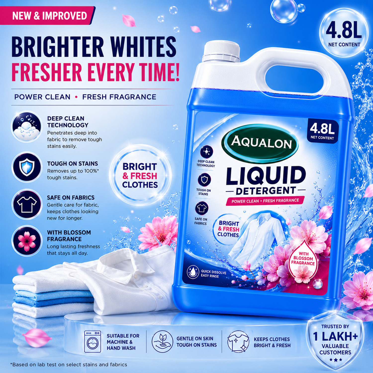 Image of Aqualon front & top load matic laundry detergent with fabric care Blossom Liquid Detergent