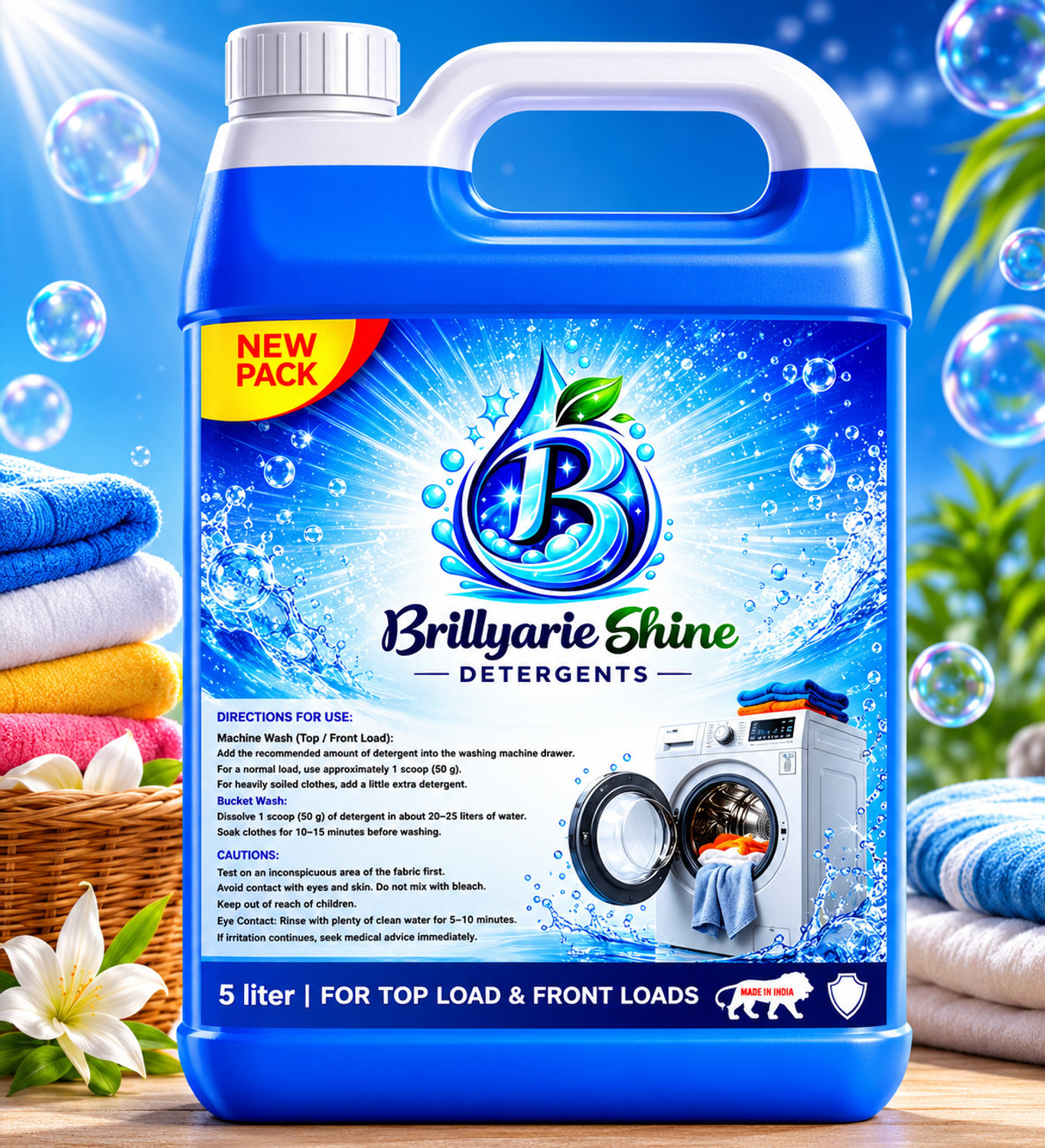 Image of Brillyarie shine detergent Front & Top Load Washing Machine Blue 5L Fresh Liquid Detergent Fresh Liquid Detergent