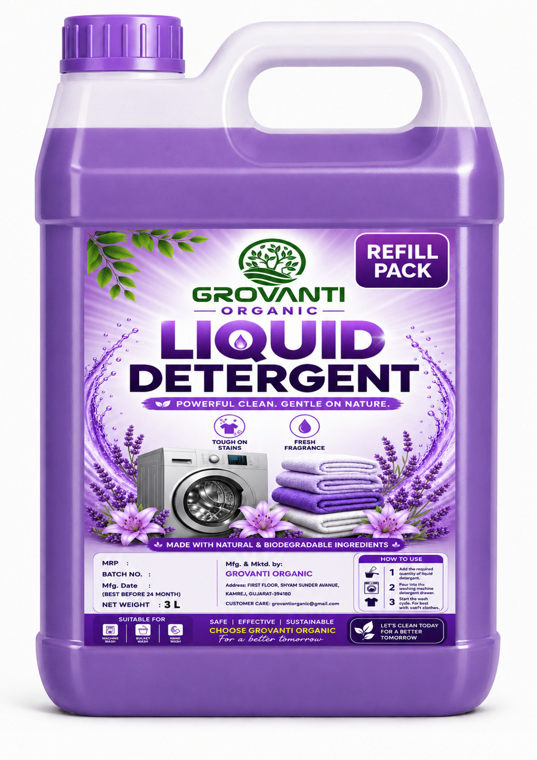 Image of GROVANTI ORGANIC Deep Clean Formula | Long Lasting Freshness. Lavender Liquid Detergent (3 L)