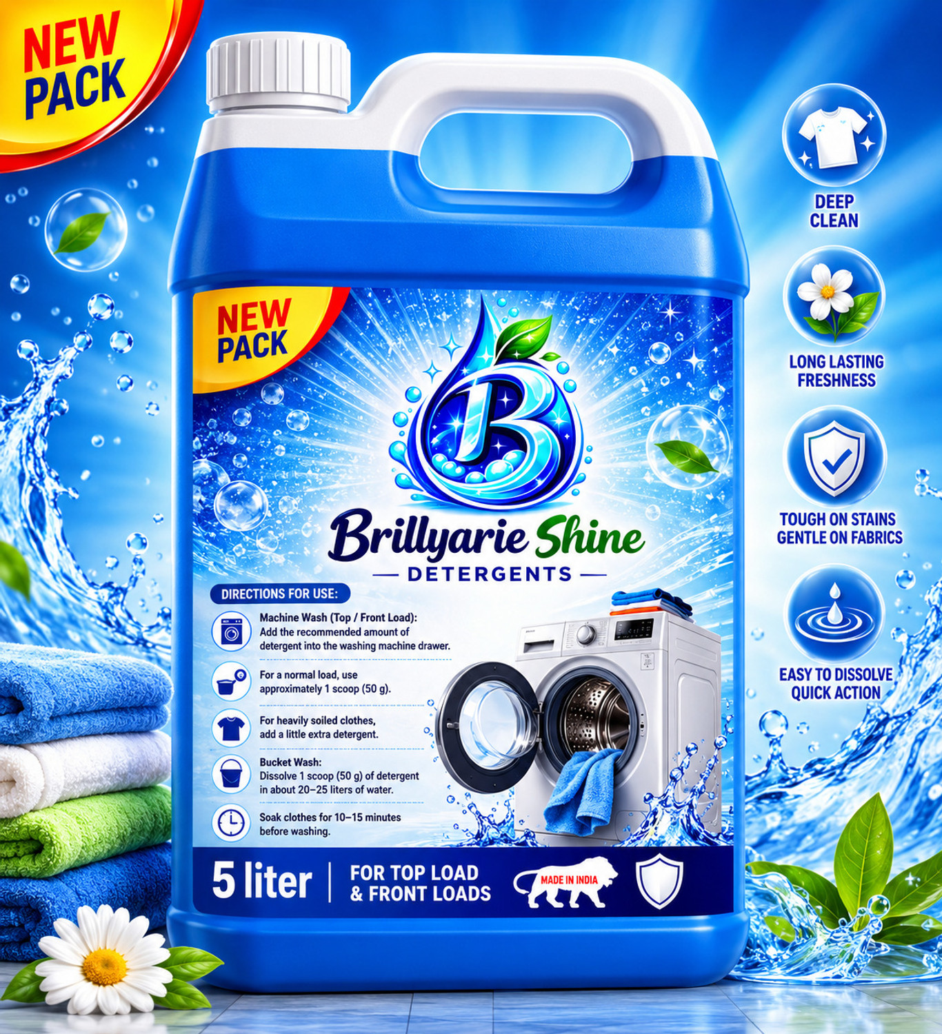 Image of Brillyarie shine detergent Front & Top Load Washing Machine Blue 5L Fresh Liquid Detergent Fresh Liquid Detergent