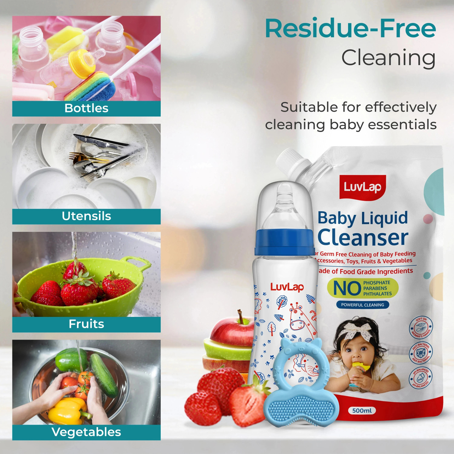 Image of LuvLap Baby Liquid Cleanser Refill pack- 500ml, For cleaning feeding bottle, cutlery