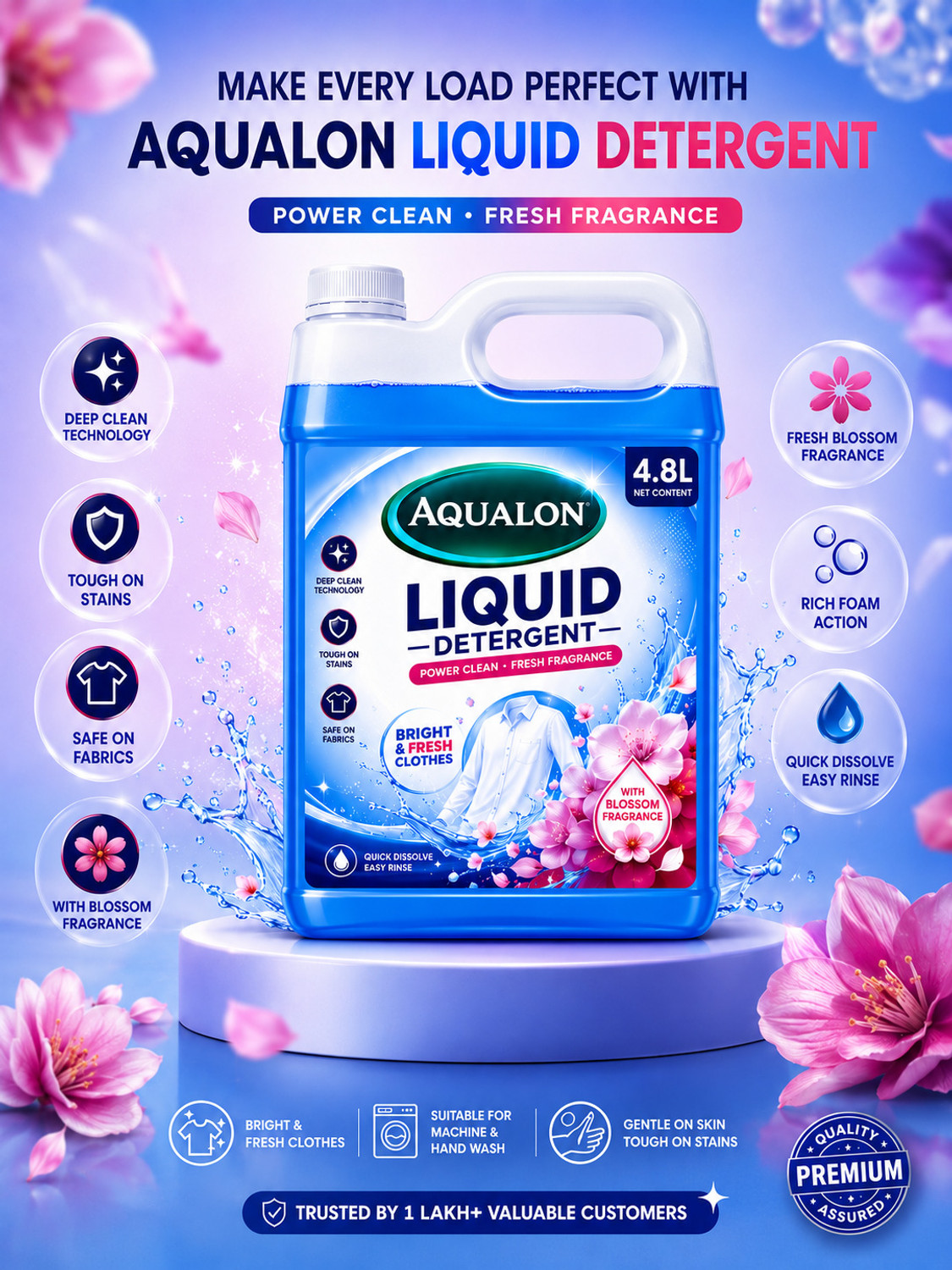 Image of Aqualon front & top load matic laundry detergent with fabric care Blossom Liquid Detergent