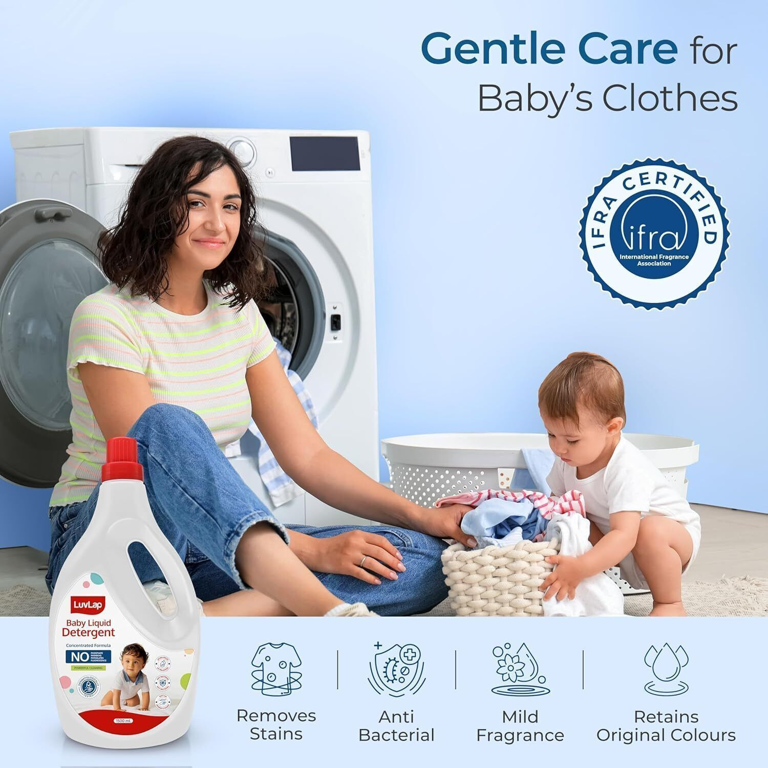 Image of LuvLap Baby Laundry Detergent 1500ml, pH Balanced Anti bacterial Dermatological tested Liquid Detergent (1500 ml)