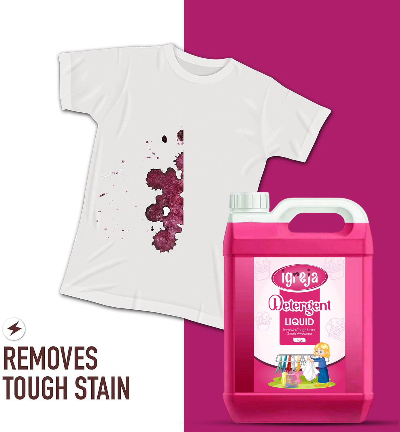 Image of IGREJA Washing machine liquid detergent top load and front load -Pink (5 ltr) Rose Liquid Detergent