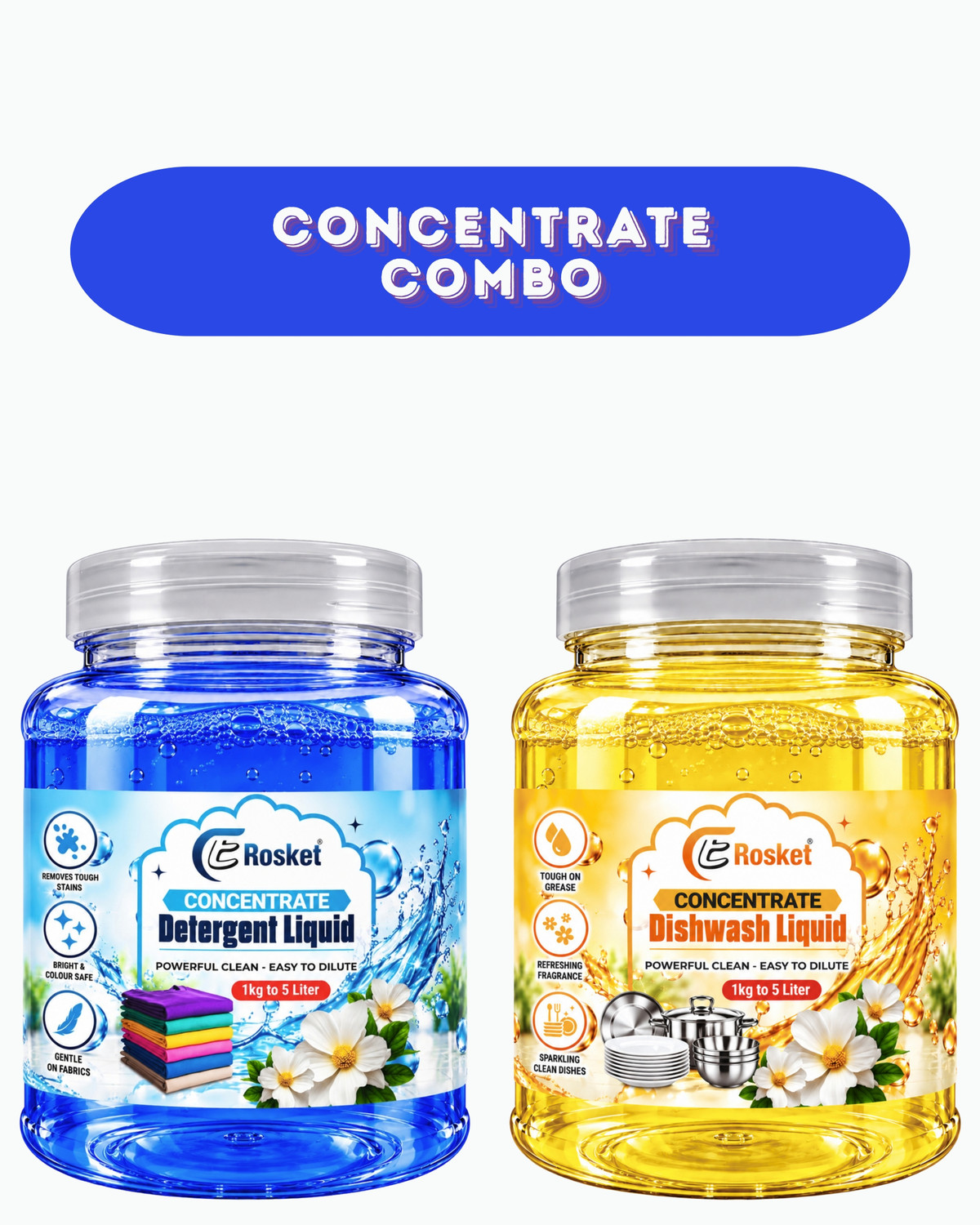 Image of EROSKET Blue Detergent and Yellow Dishwash Concentrate Combo Fresh Liquid Detergent (2 x 0.5 kg)