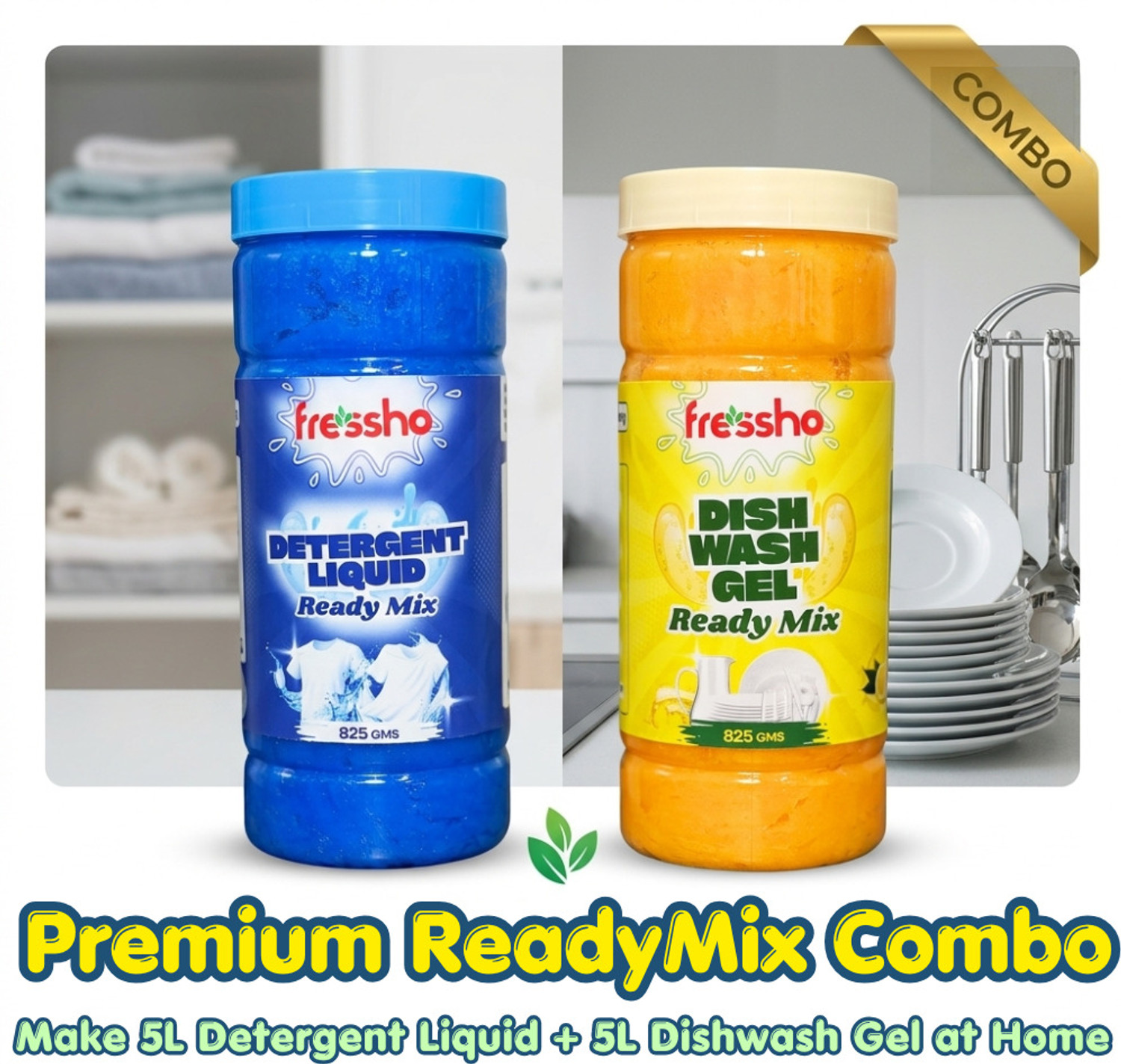 Image of Fressho Detergent Liquid & Dishwash Gel Readymix Combo | Make 10L at Home | Fresh Liquid Detergent