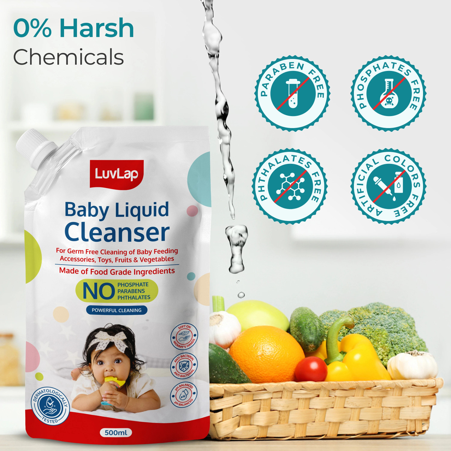 Image of LuvLap Baby Liquid Cleanser Refill pack- 500ml, For cleaning feeding bottle, cutlery