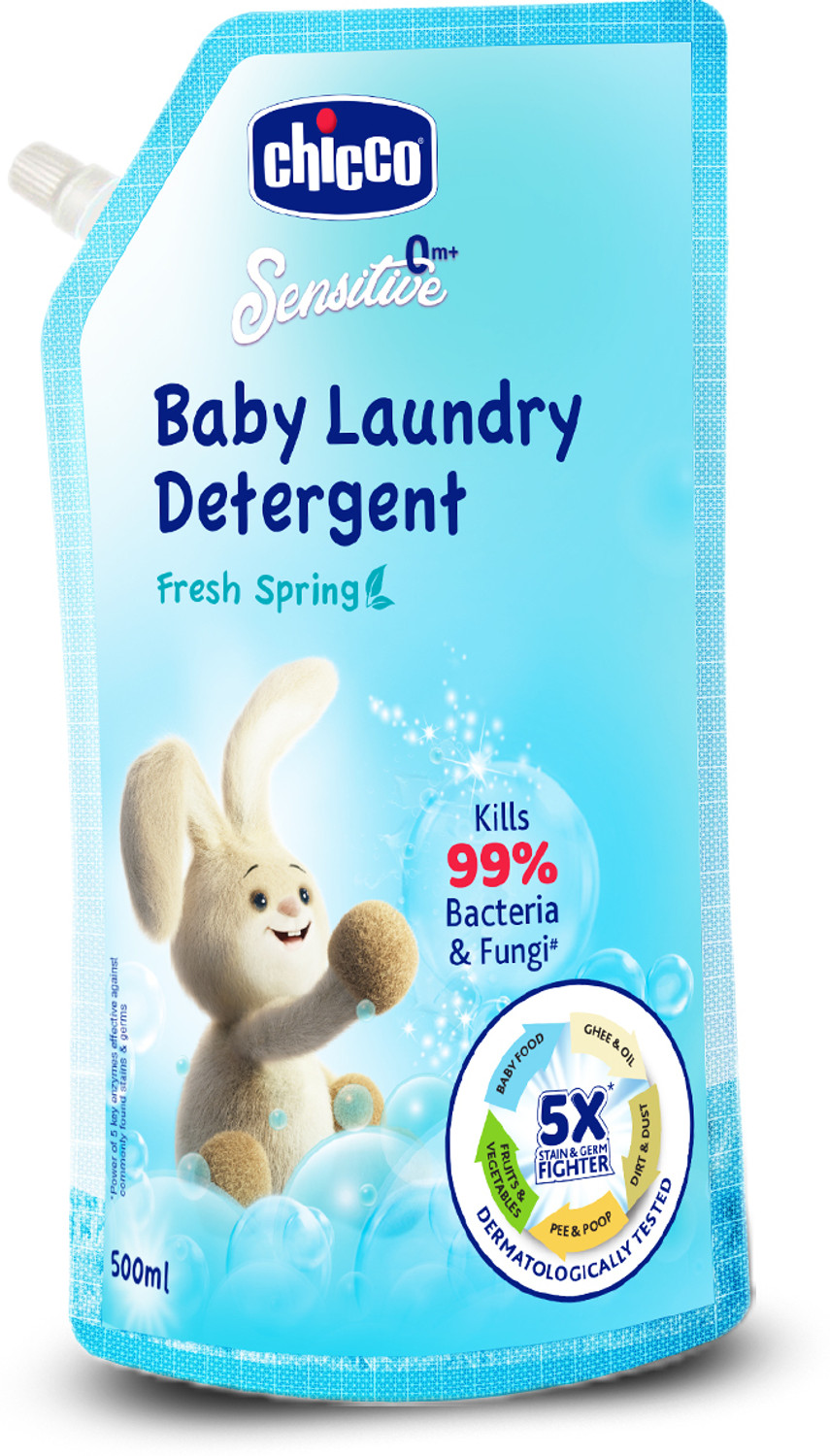 Image of Chicco Baby Laundry Detergent, Fresh Spring, 5X Stain & Germ Fighter Fresh Liquid Detergent