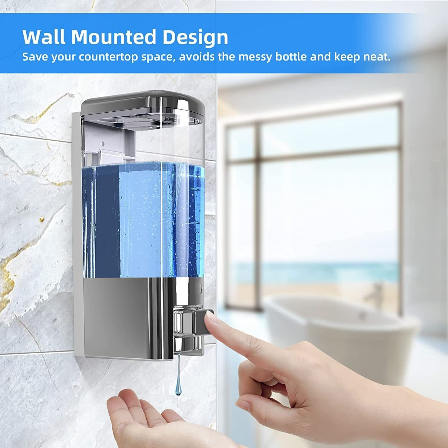 Image of KURIC Heavy Duty ABS Wall Mount Shower Gel Dish Wash Soap Dispenser for Bathroom 1000 ml Liquid, Conditioner, Gel, Sanitizer Stand, Shampoo, Lotion, Soap Dispenser