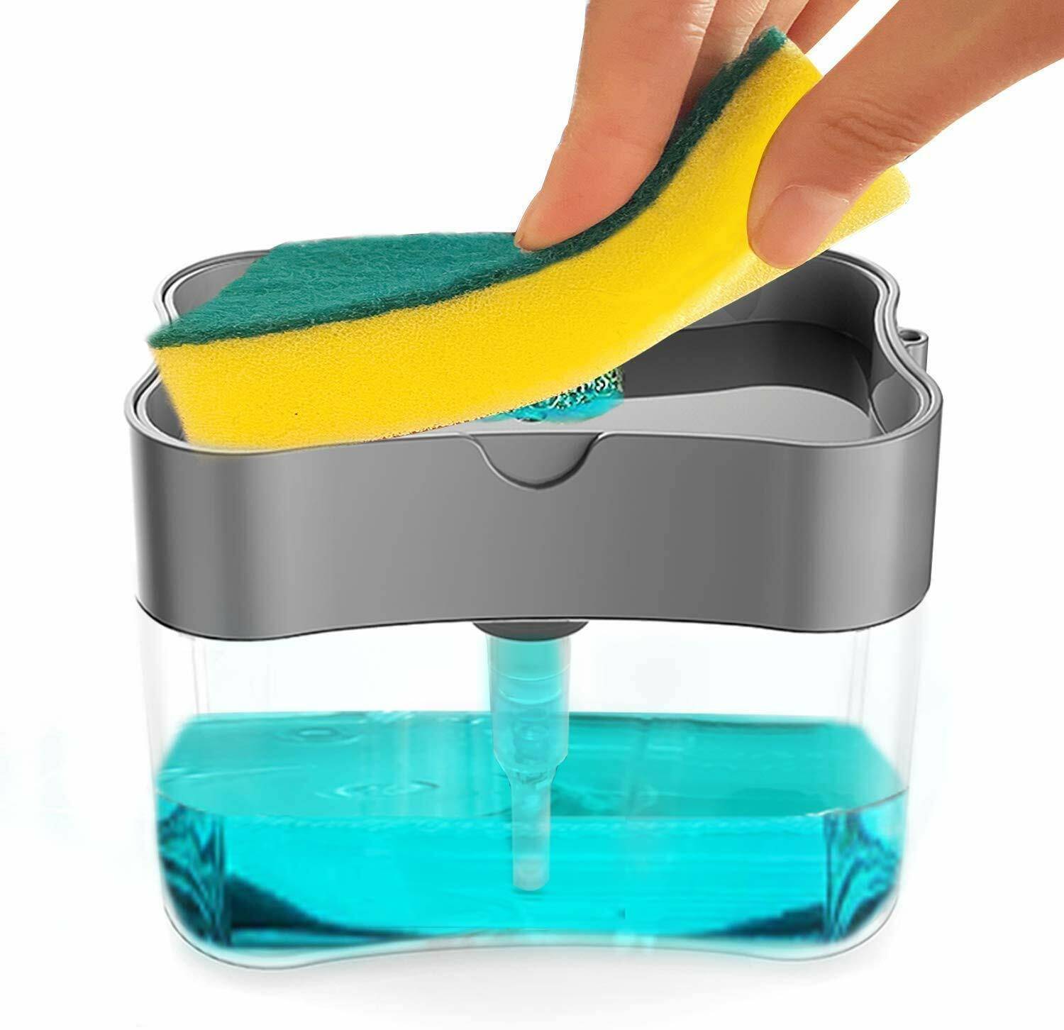 COTIT 2 in 1 Soap Pump Plastic Dispenser for Dishwasher Liquid; Holder (Random Color; Standard; 385ml) Free Sponge Scrub Pad — Cleaning Tools