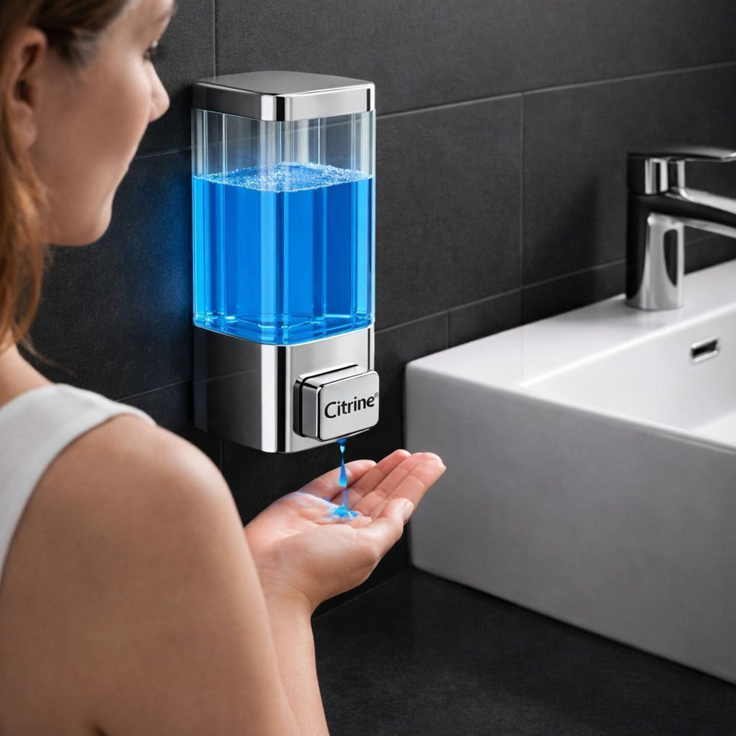 Image of Citrine ABS Wall Mounted Handwash Dispensers for Bathroom Kitchen 350 ml 350 ml Liquid, Conditioner, Gel, Shampoo, Soap, Foam Dispenser