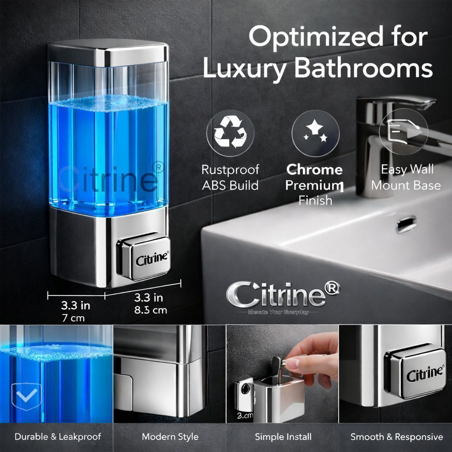 Image of Citrine ABS Wall Mounted Handwash Dispensers for Bathroom Kitchen 350 ml 350 ml Liquid, Conditioner, Gel, Shampoo, Soap, Foam Dispenser