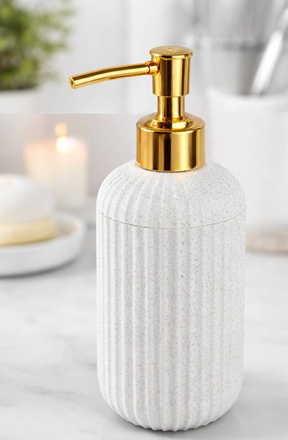 ambarkriti SD007 White matte golder pump 300 ml Liquid, Conditioner, Gel, Lotion, Sanitizer Stand, Shampoo, Soap Dispenser