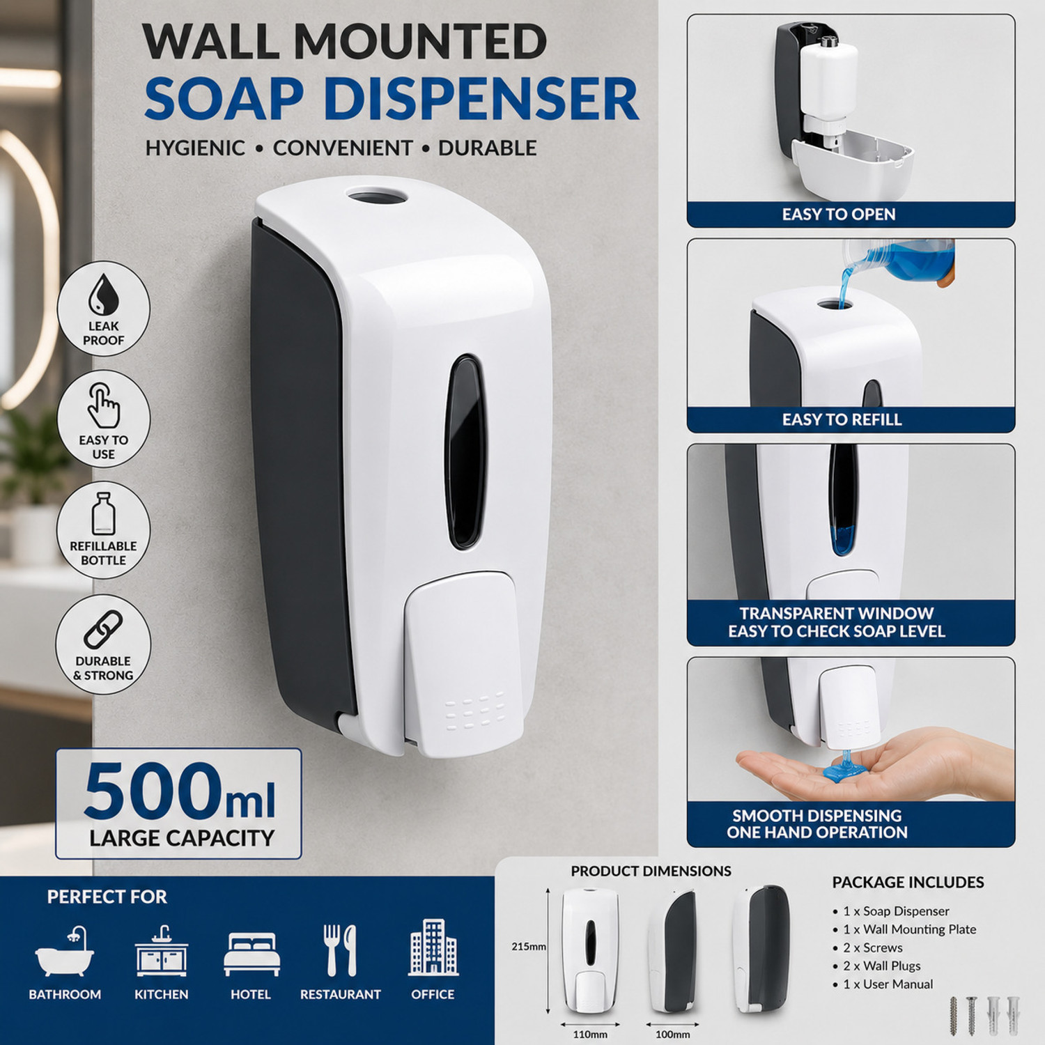 Image of Citrine Refillable Liquid Hand Wash Dispenser for Bathroom, Kitchen, Hotel, Restaurant 520 ml Liquid, Conditioner, Gel, Shampoo, Soap, Foam Dispenser