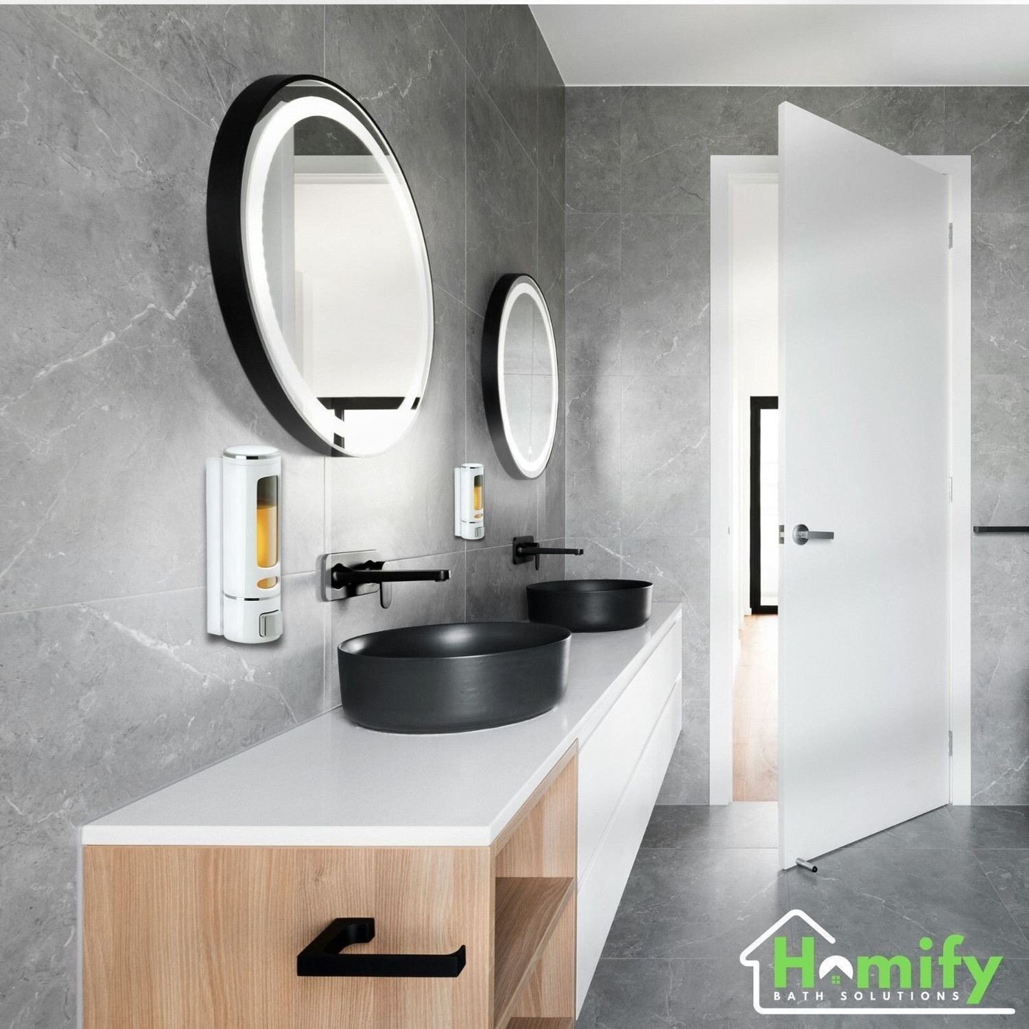 Image of HOMIFY Wall Mounted Dispenser for Bathroom & Kitchen (Black,White) (PACK OF 2) 400 ml Soap, Liquid, Gel, Shampoo, Foam, Sanitizer Stand Dispenser