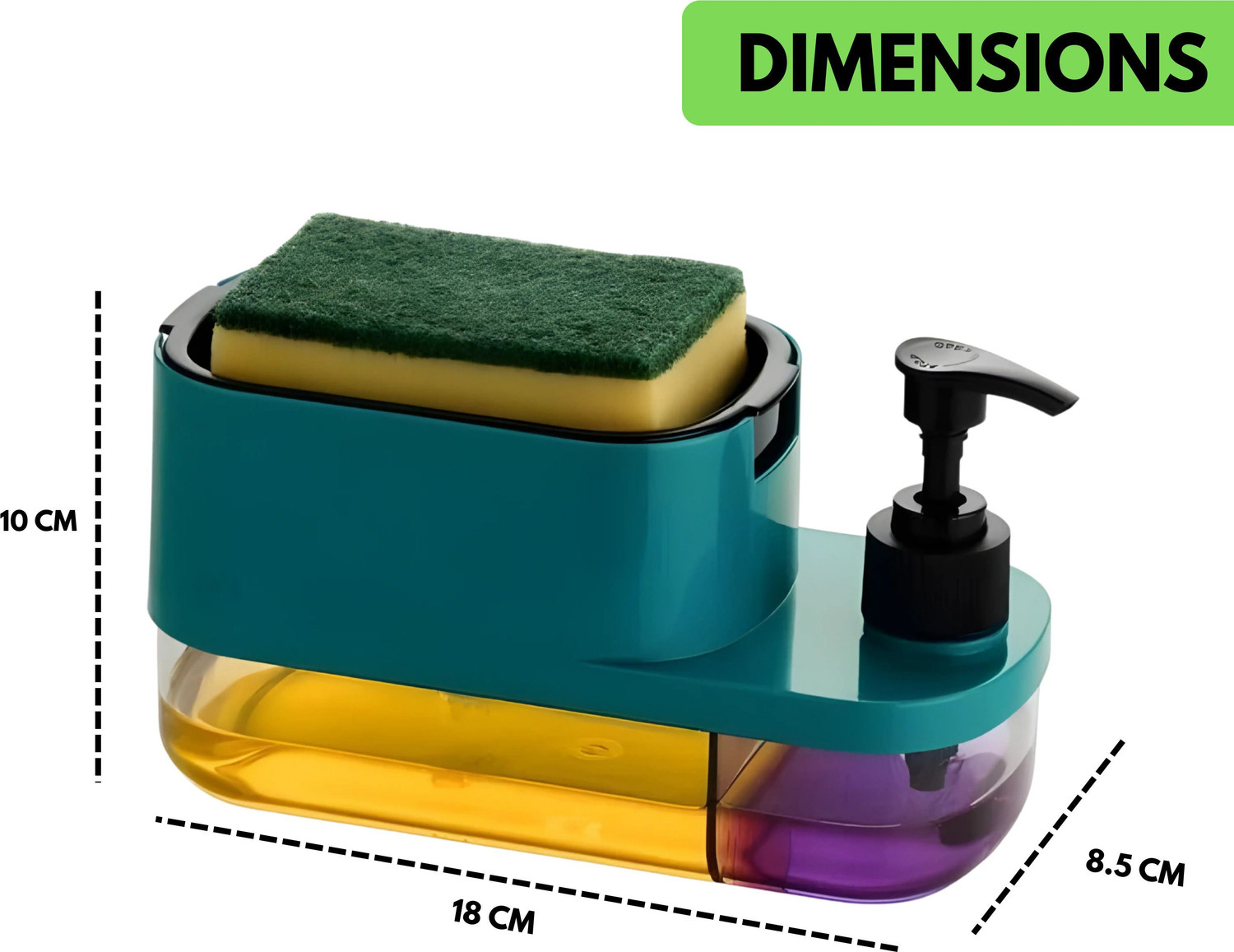 Image of Hoomsy 3-in-1 Dish Soap Pump Dispenser with Sponge Holder for Kitchen & Bathroom 120 ml Soap, Liquid, Gel Dispenser