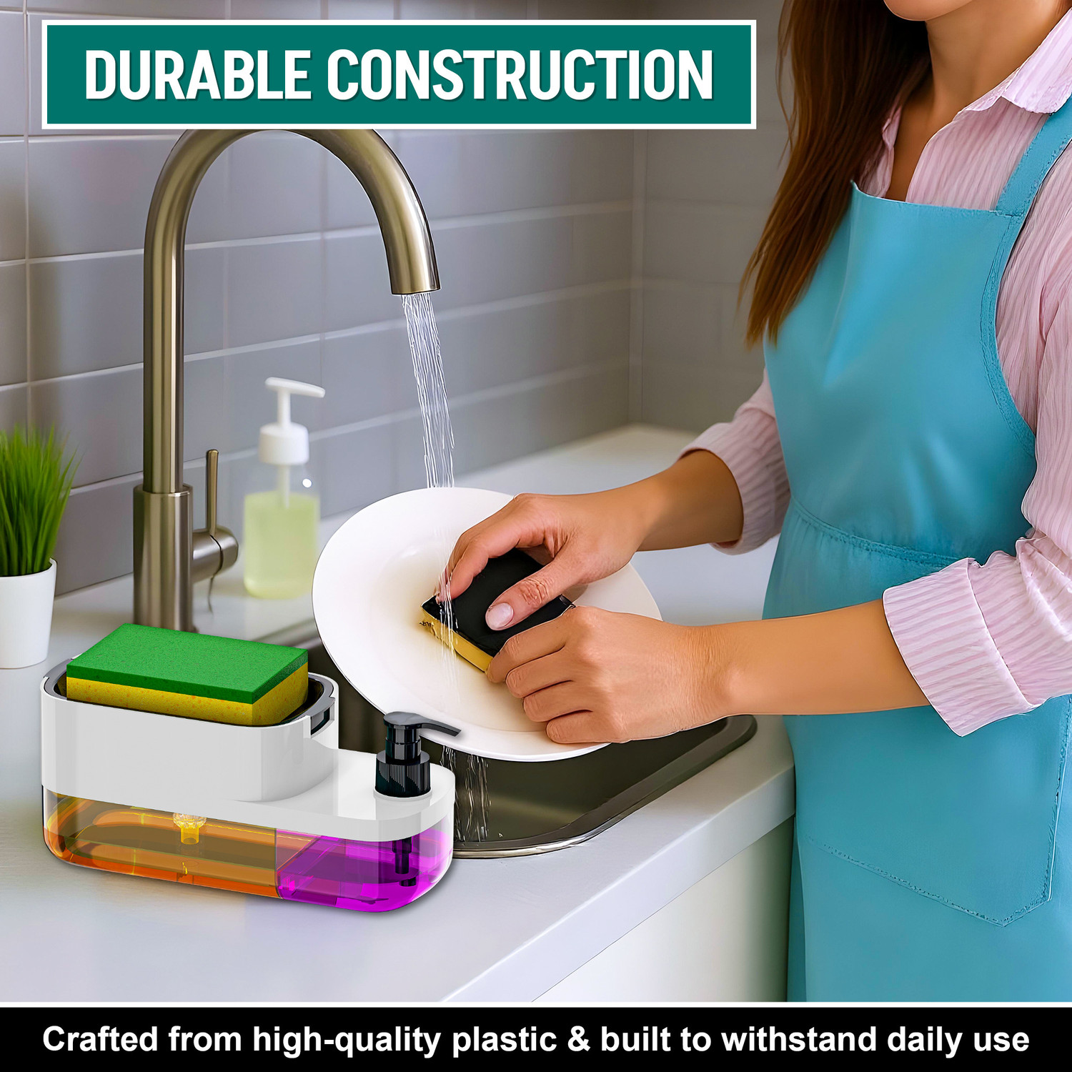 Image of SWAPKART 3 in 1 Soap Pump Dispenser Dish Soap Liquid Dispenser with Sponge Holder 399 ml Liquid, Soap, Gel Dispenser