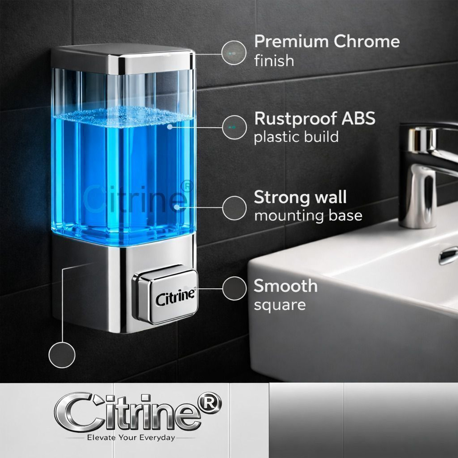 Image of Citrine ABS Wall Mounted Handwash Dispensers for Bathroom Kitchen 350 ml 350 ml Liquid, Conditioner, Gel, Shampoo, Soap, Foam Dispenser