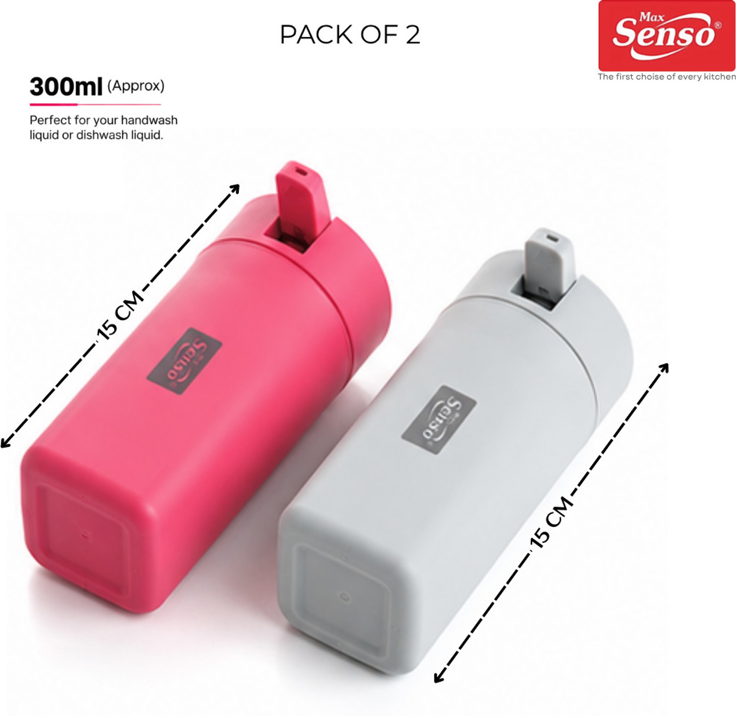 Image of Max Senso Hygenie Soap Dispenser Pack of 2, Hand Wash Liquid Soap Dispenser for Bathroom 600 ml Liquid, Soap, Shampoo, Gel, Sanitizer Stand, Lotion Dispenser