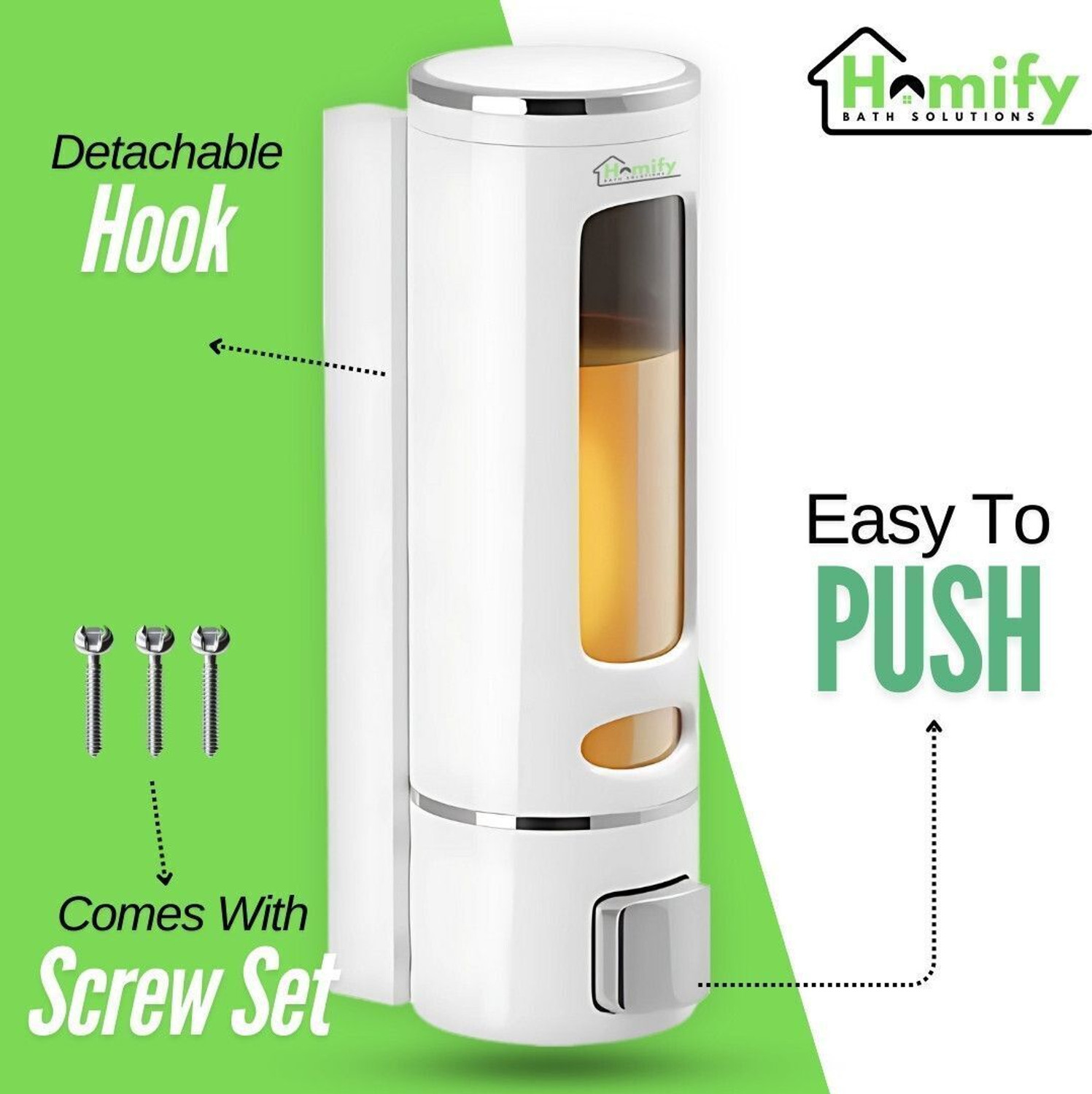Image of HOMIFY Wall Mounted Dispenser for Bathroom & Kitchen (Black,White) (PACK OF 2) 400 ml Soap, Liquid, Gel, Shampoo, Foam, Sanitizer Stand Dispenser