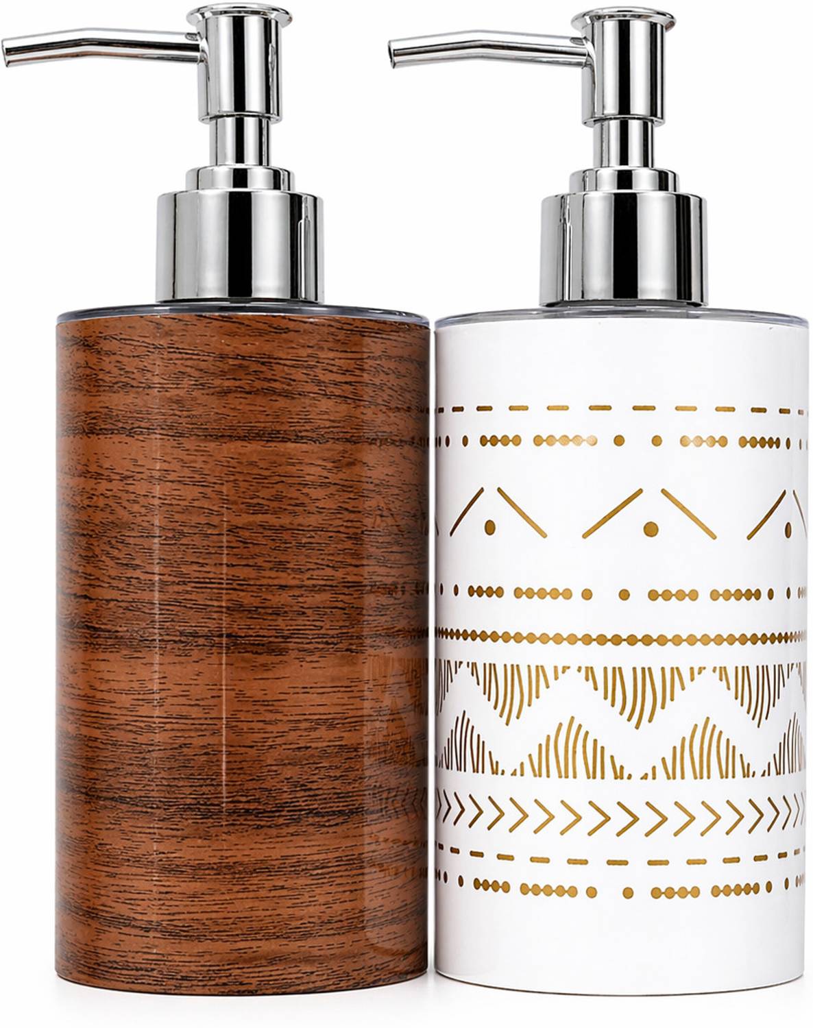 ambarkriti Soap Dispenser Set of 2 Wooden Finish Leak Proof Pump for Bathroom Kitchen Use 300 ml Conditioner, Foam, Gel, Liquid, Lotion, Sanitizer Stand, Shampoo, Soap Dispenser