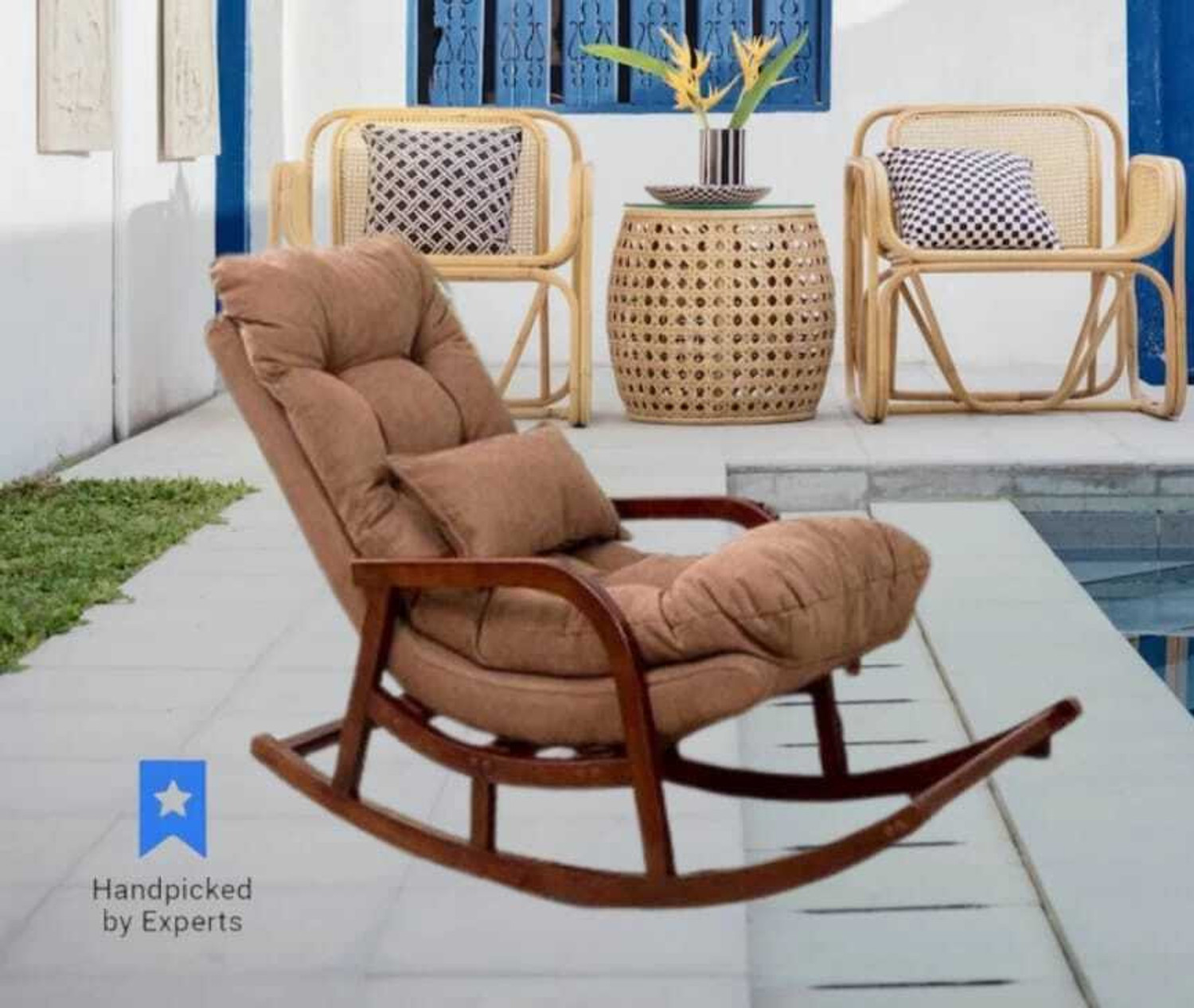 Image of Smarts collection Wooden Rolling Chair, Wooden Easy Chair Engineered Wood. Solid Wood Living Room Chair