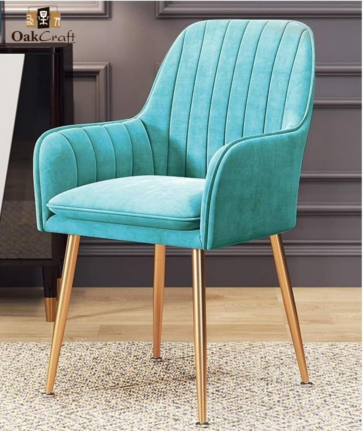 Image of Oakcraft Velvet Lounge /Dinning /Accent Chairs with Engineered Metal Legs Metal Living Room Chair