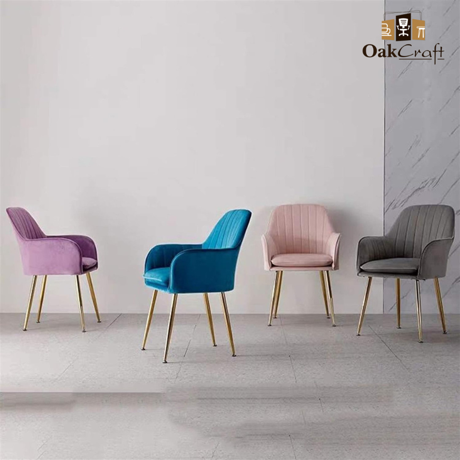 Image of Oakcraft Velvet Lounge /Dinning /Accent Chairs with Engineered Metal Legs Metal Living Room Chair
