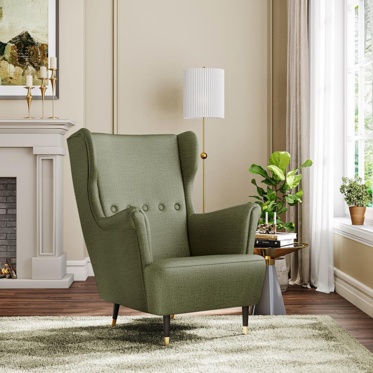 Image of Wakefit Nicco Wing Chair Solid Wood Living Room Chair
