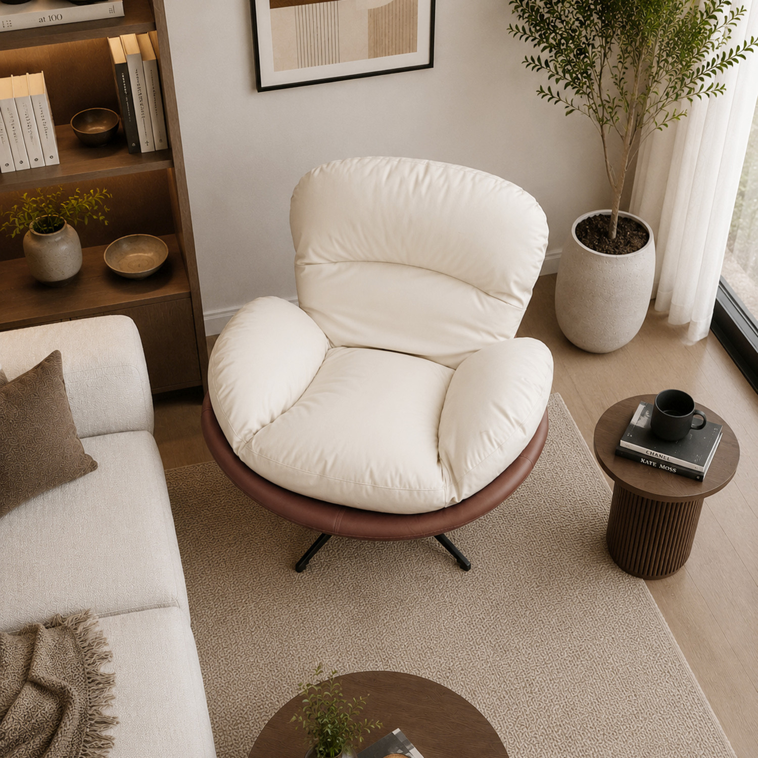 Image of THE ATTIC The Attic Shella Lounge Chair,Comfy 360 Swivel & Relaxing,Peach Beige Fabric Living Room Chair