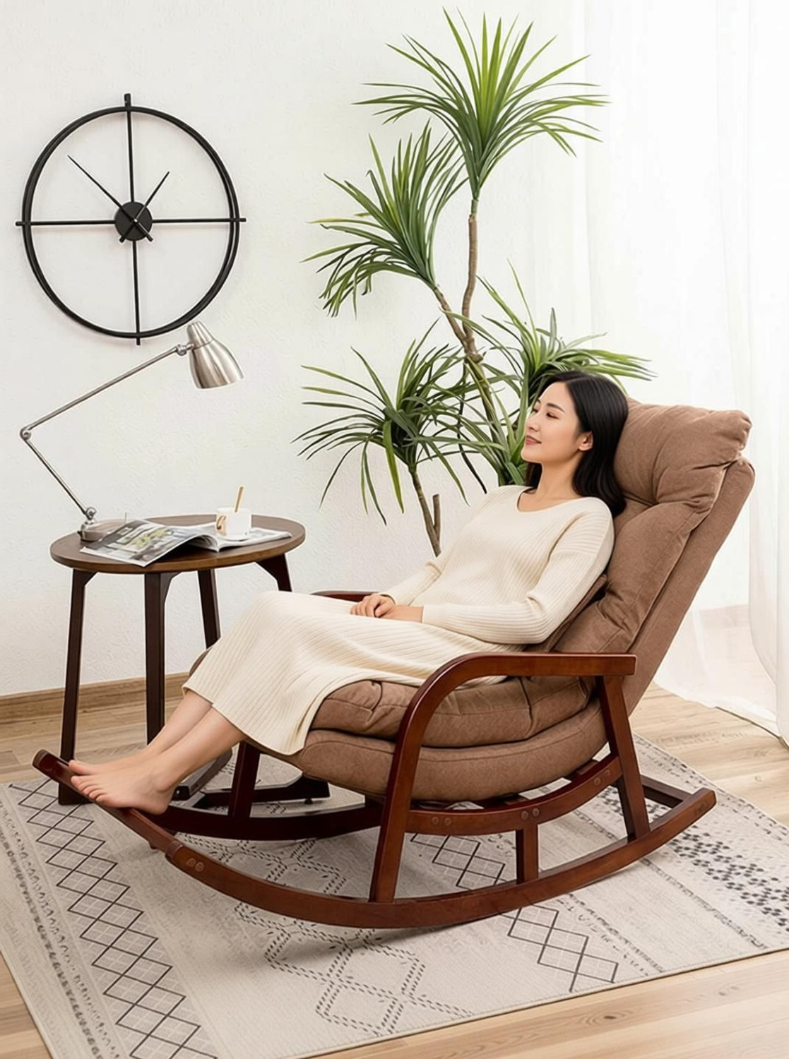 Image of Smarts collection Wooden Rolling Chair, Wooden Easy Chair Engineered Wood. Solid Wood Living Room Chair