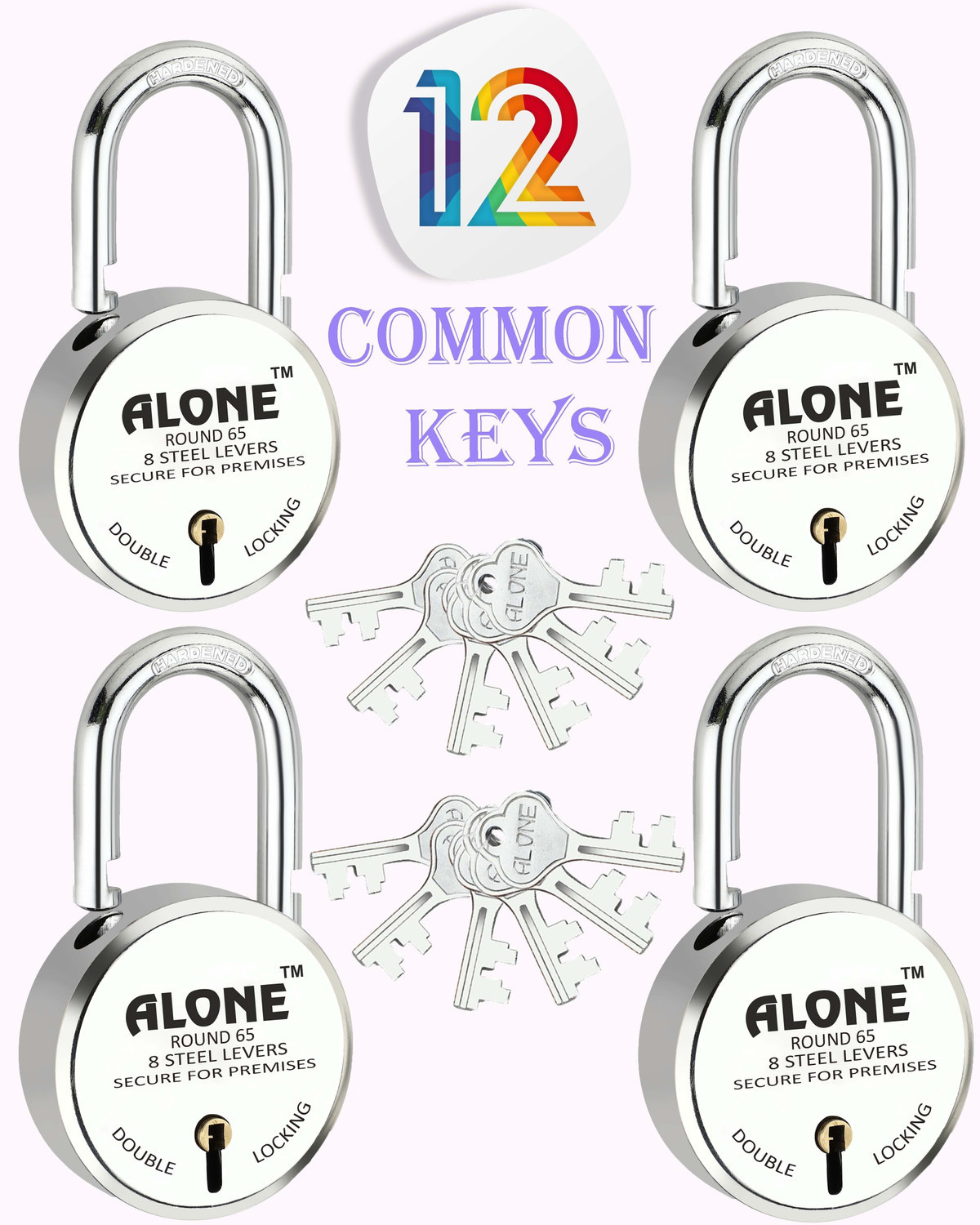 Image of alone Special Round 65mm Lock for Home,Shop & Shutter, 12Same Keys 4 Lock (pack 4) Padlock
