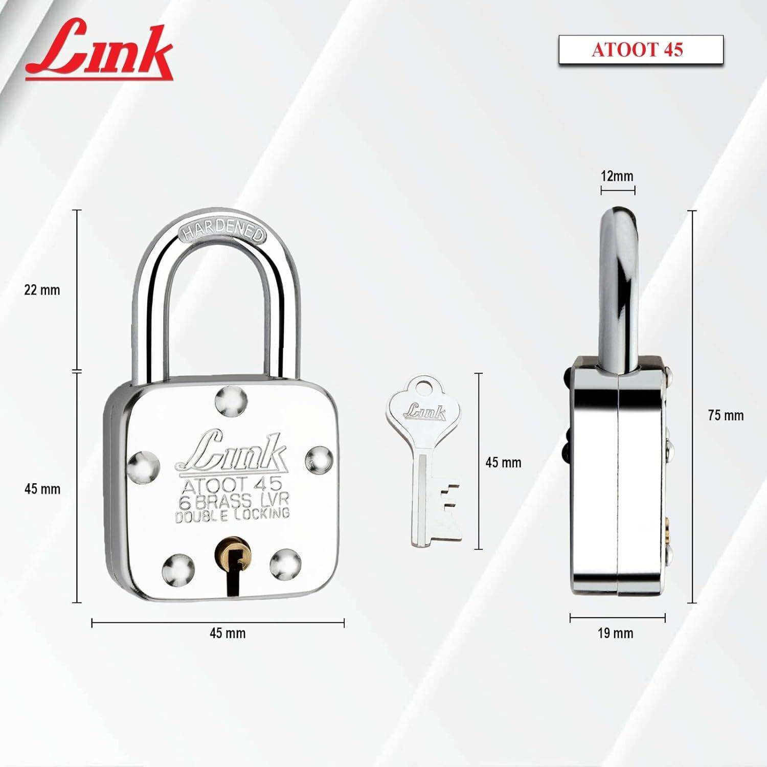 Image of Link Atoot 45mm Lock|Double Locking| Hardened Shackle|Brass Levers (Pack 2) Padlock