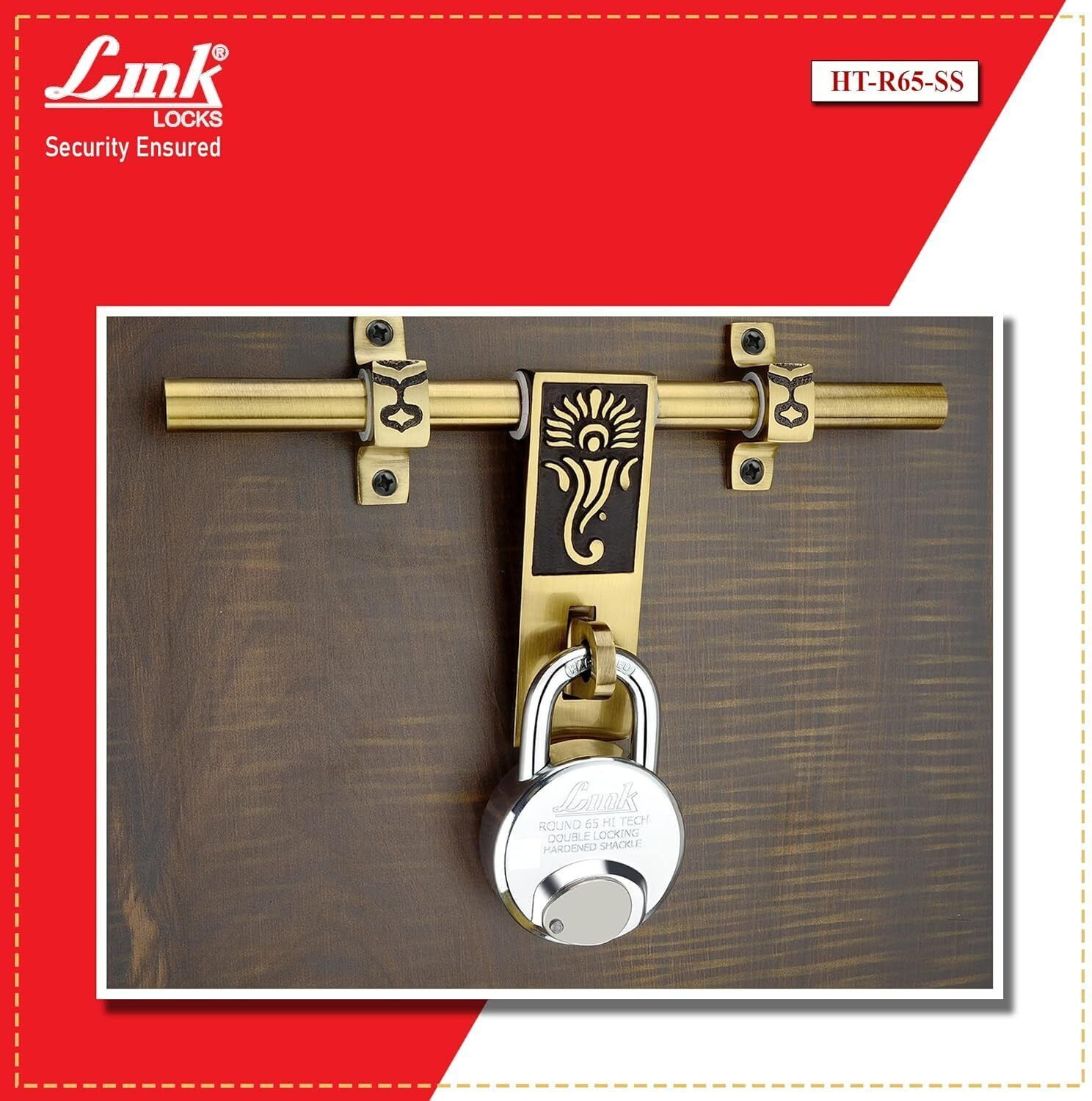 Image of Link Hi-Tech 65mm Round Lock|Stainless Body|Hardened Shackle|Hi-tech Keys Padlock