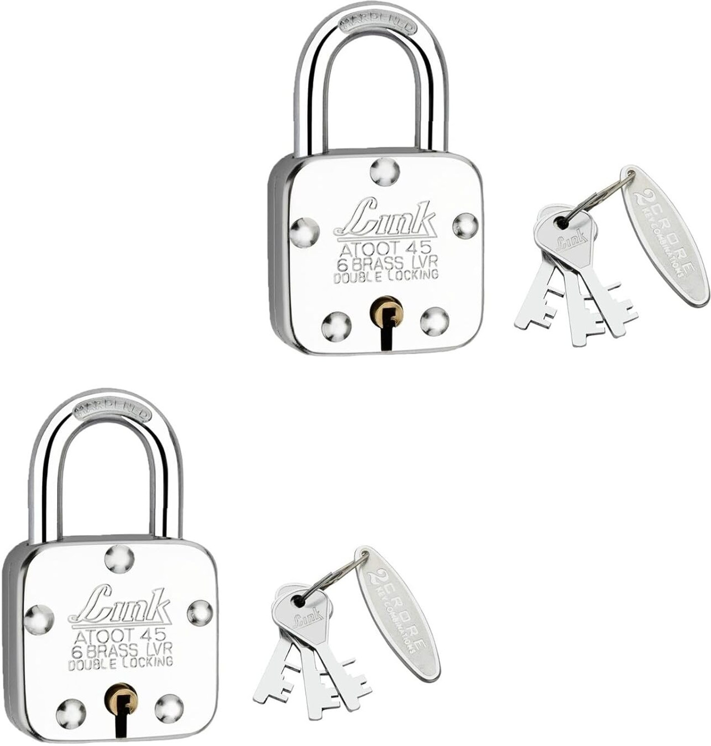 Image of Link Atoot 45mm Lock|Double Locking| Hardened Shackle|Brass Levers (Pack 2) Padlock