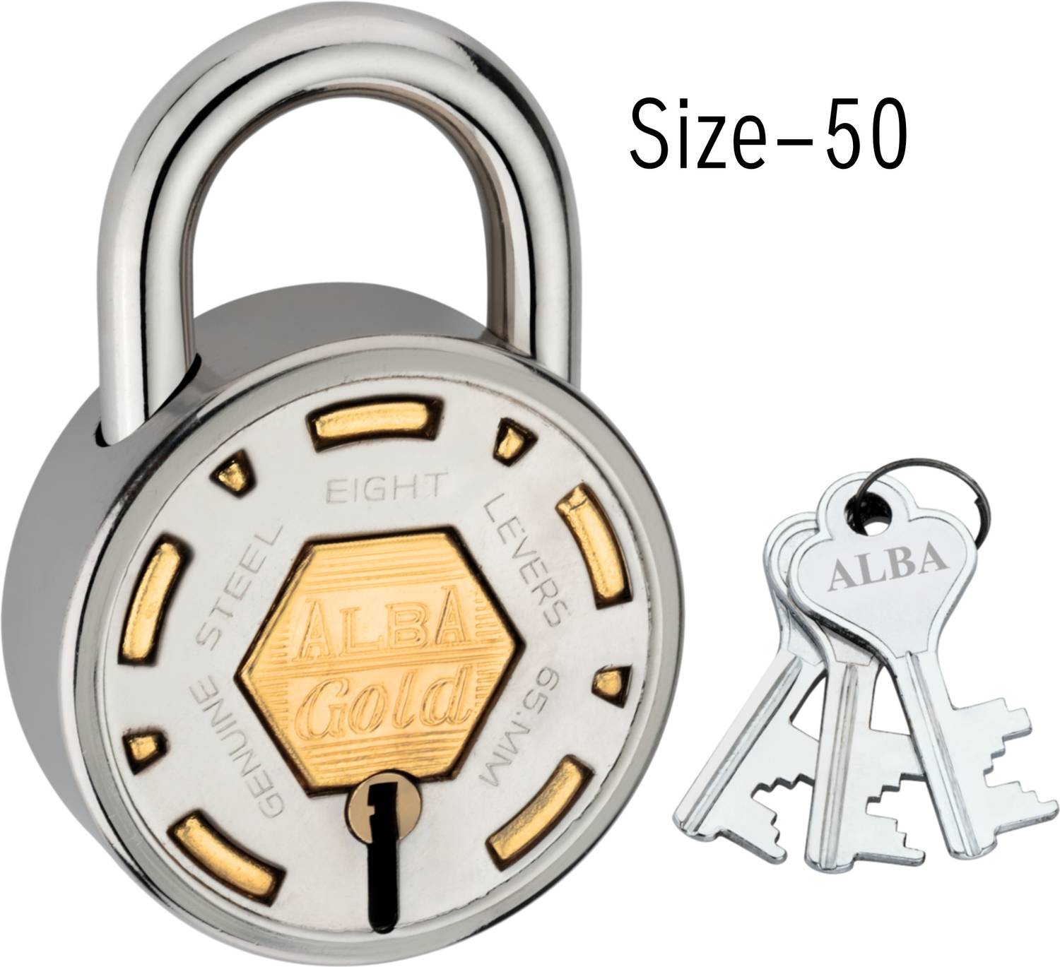 ALBA Gold Series Pure Brass with 3 Milled Keys Rust Proof Mechanism ,50 mm Padlock
