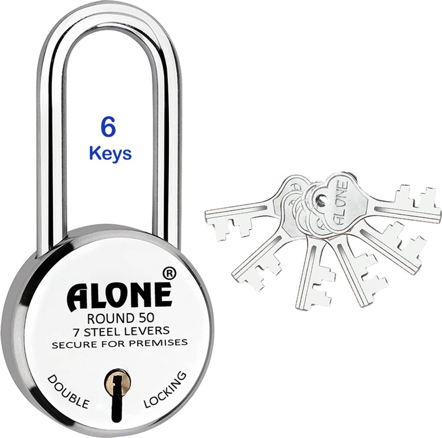 alone Round 50mm Long Neck 6 Keys Padlocks for home door gate shutter shop Padlock