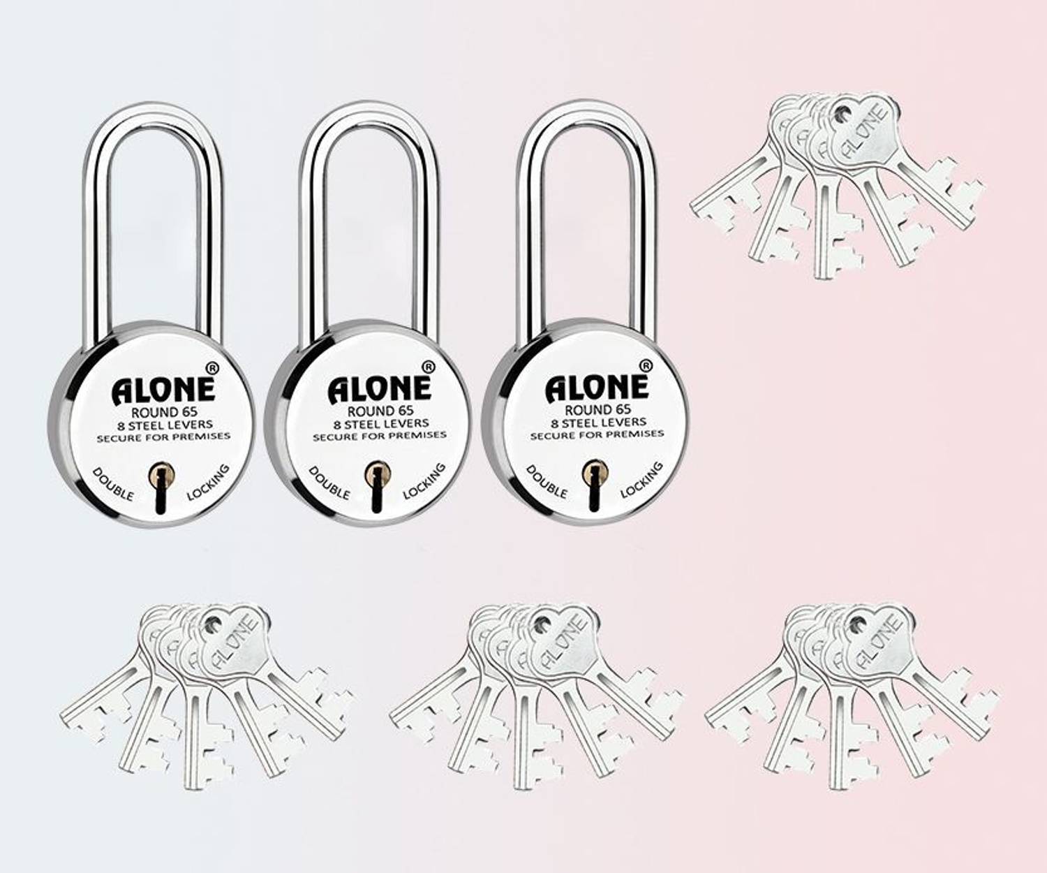 alone Round 50mm Long Neck 20 Same Keys 3 Padlocks for home door gate shutter shop Padlock