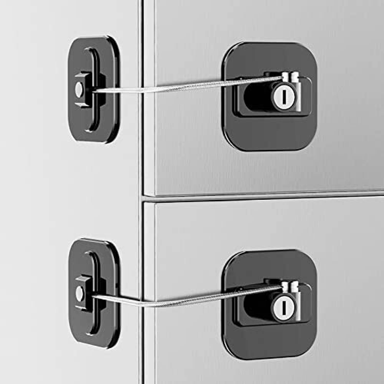 Black mirror CHILD SAFETY LOCK WITH KEYS for Fridge Cabinet Cupboards Drawers Wardrobe Cable Lock