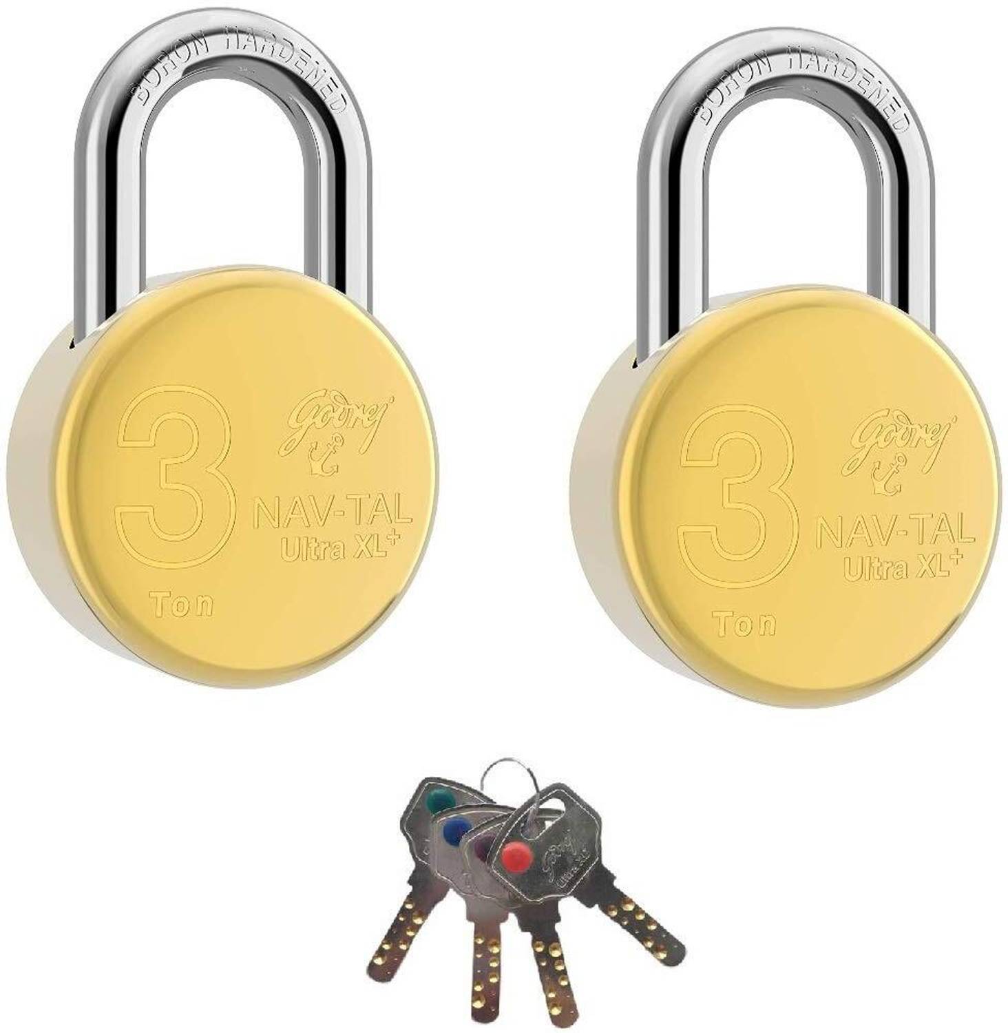 Godrej NAVTAL ULTRA XL+ BRASS PADLOCK PACK OF 2 WITH 4 COMMON KEYS