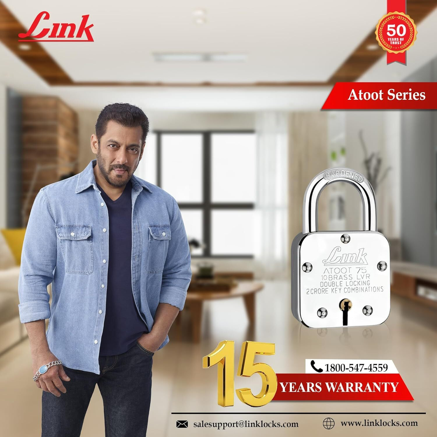 Image of Link Atoot 45mm Lock|Double Locking| Hardened Shackle|Brass Levers (Pack 2) Padlock