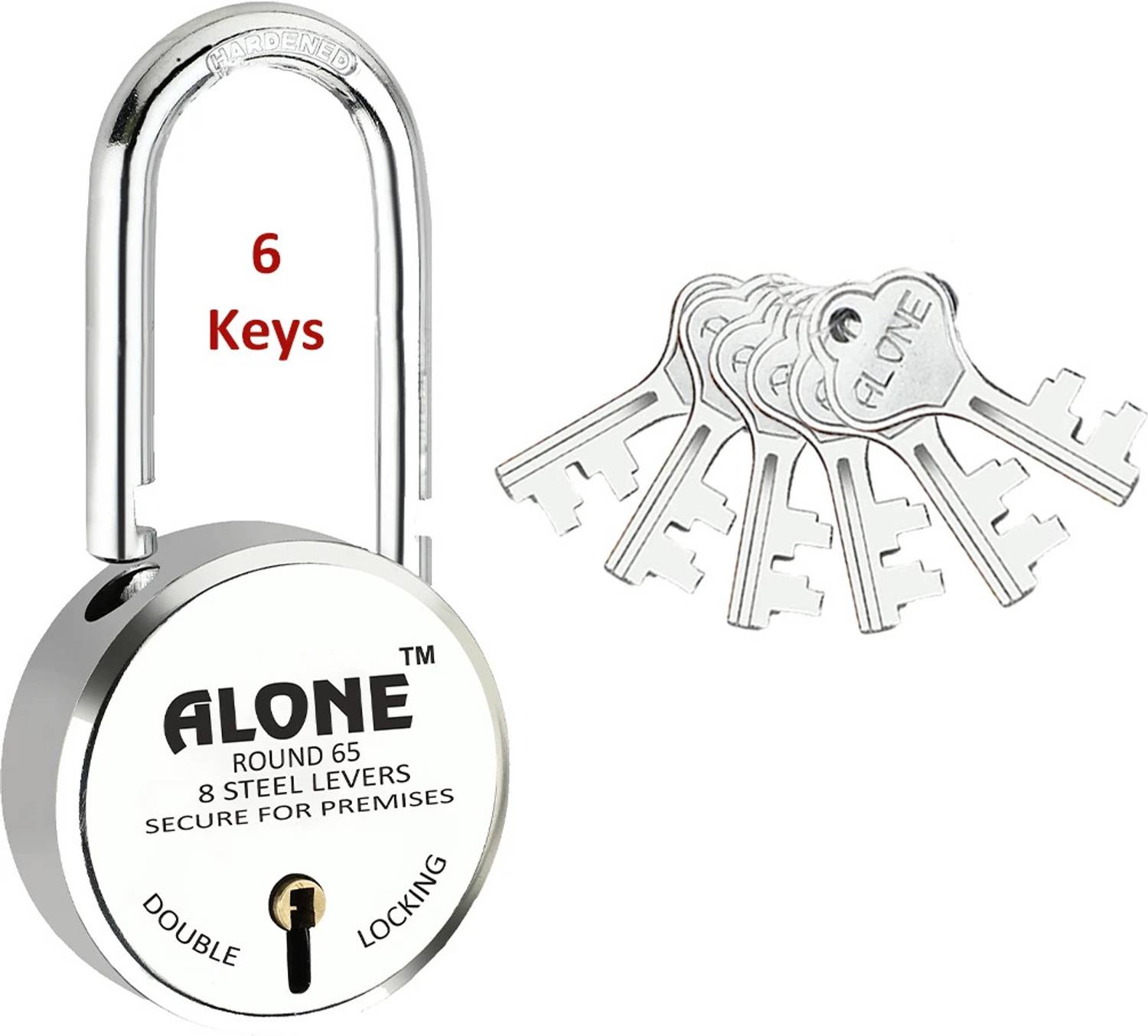 alone Round 65mm Long Shackle Padlock for Home Gate Shop & Shutter, D/L 6 Keys_NEW Padlock