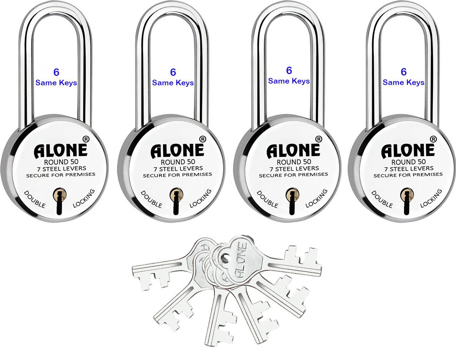 alone Round 50mm Long Neck 6 Same Keys 4 Padlocks for home door gate shutter shop Padlock