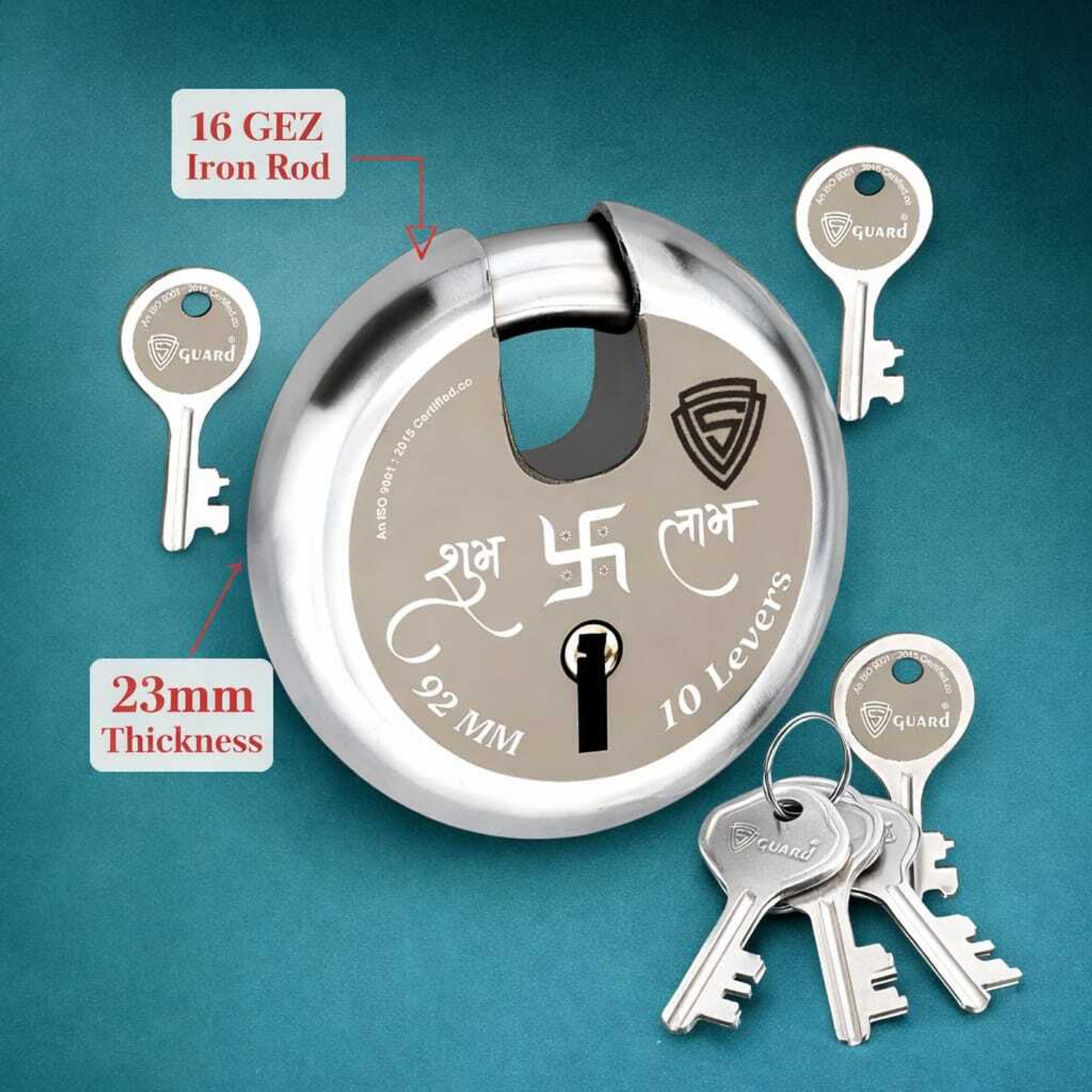 Image of spidro 92MM Subh Labh -1pc Heavy duty Shutter lock with 4 Keys Shutter Lock Padlock Lock