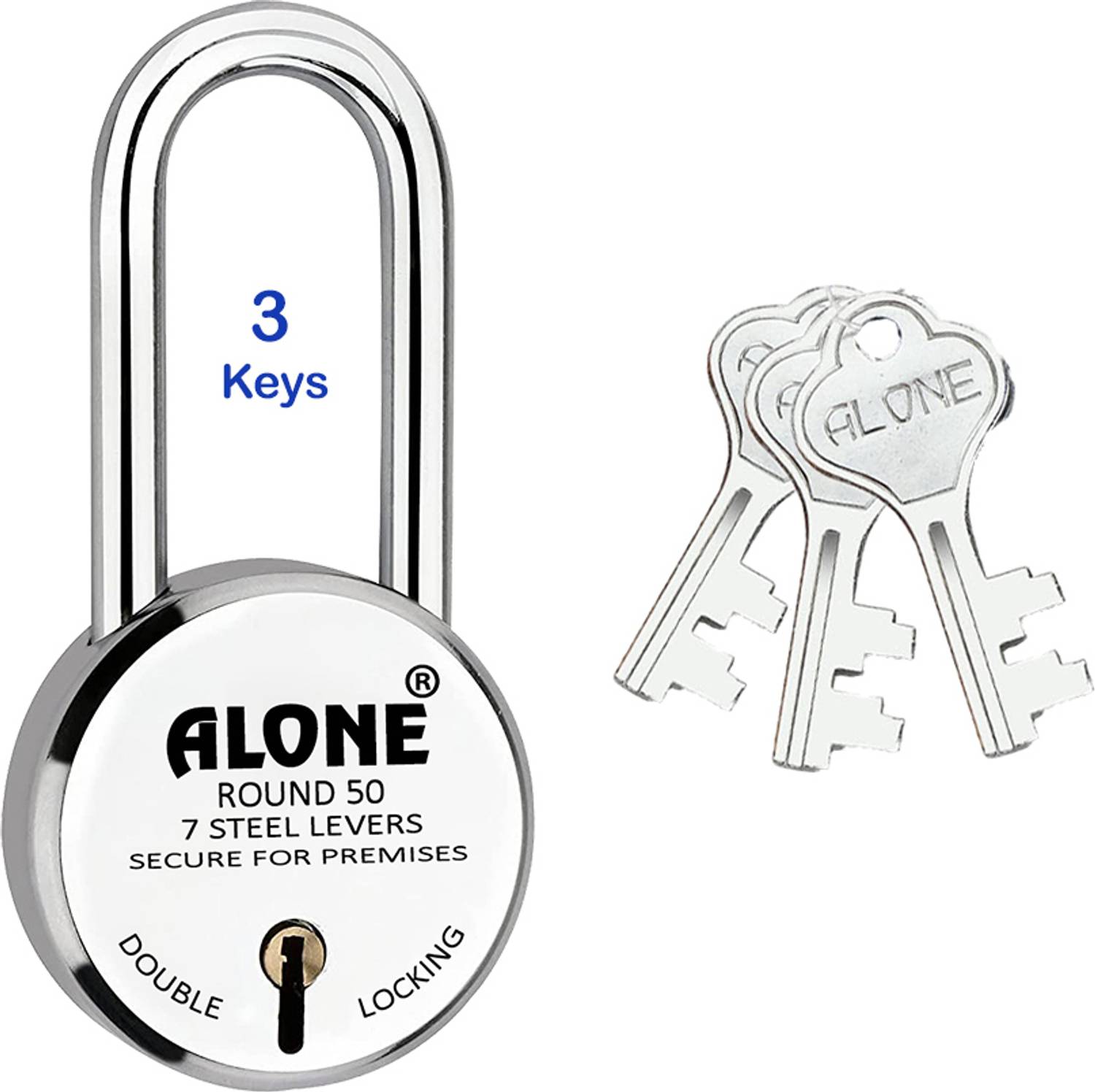 alone Round 50mm 3 Keys Long Neck Padlocks for home door gate shutter shop Padlock